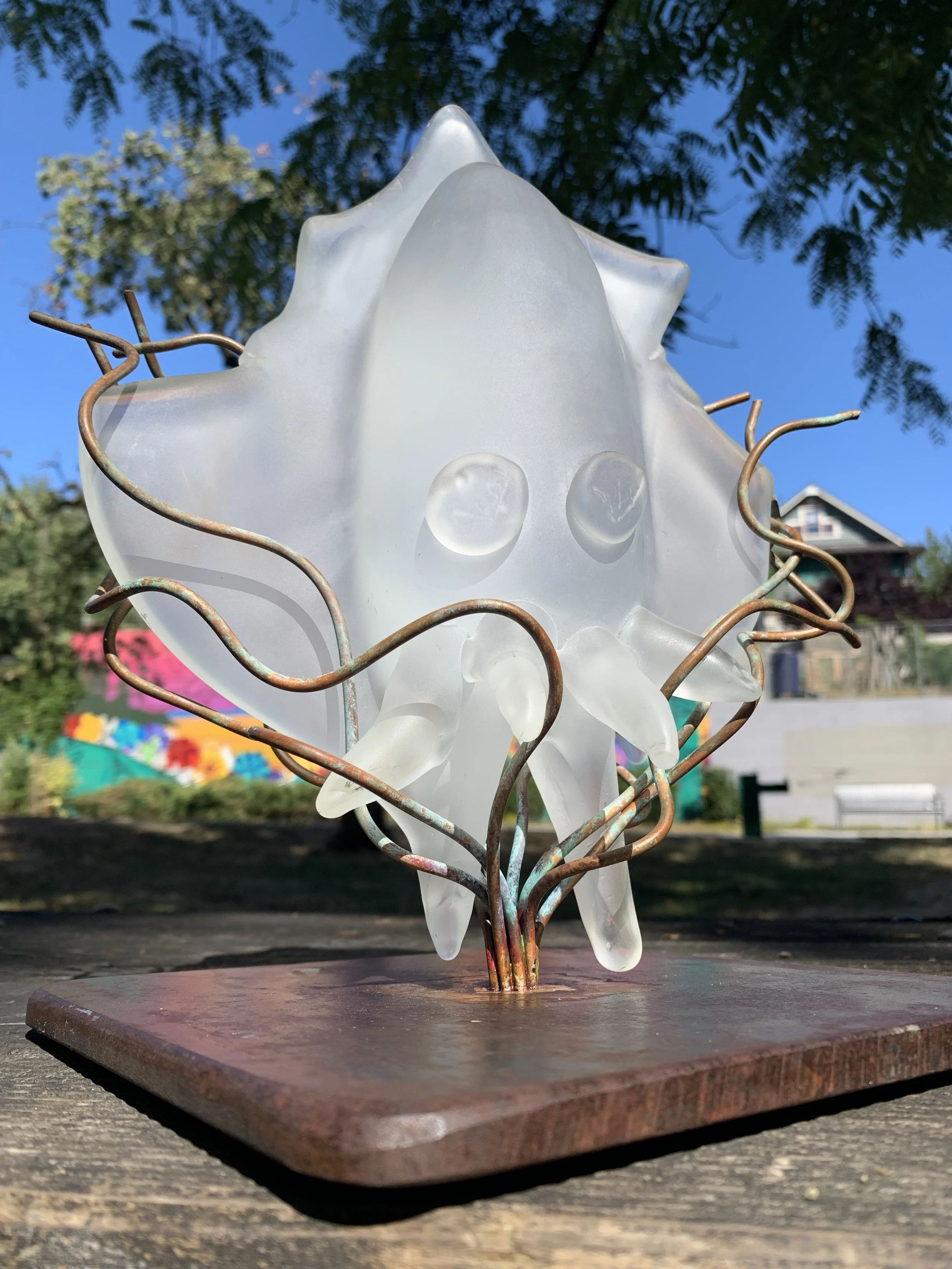 Glass Squid with Copper "Seaweed"