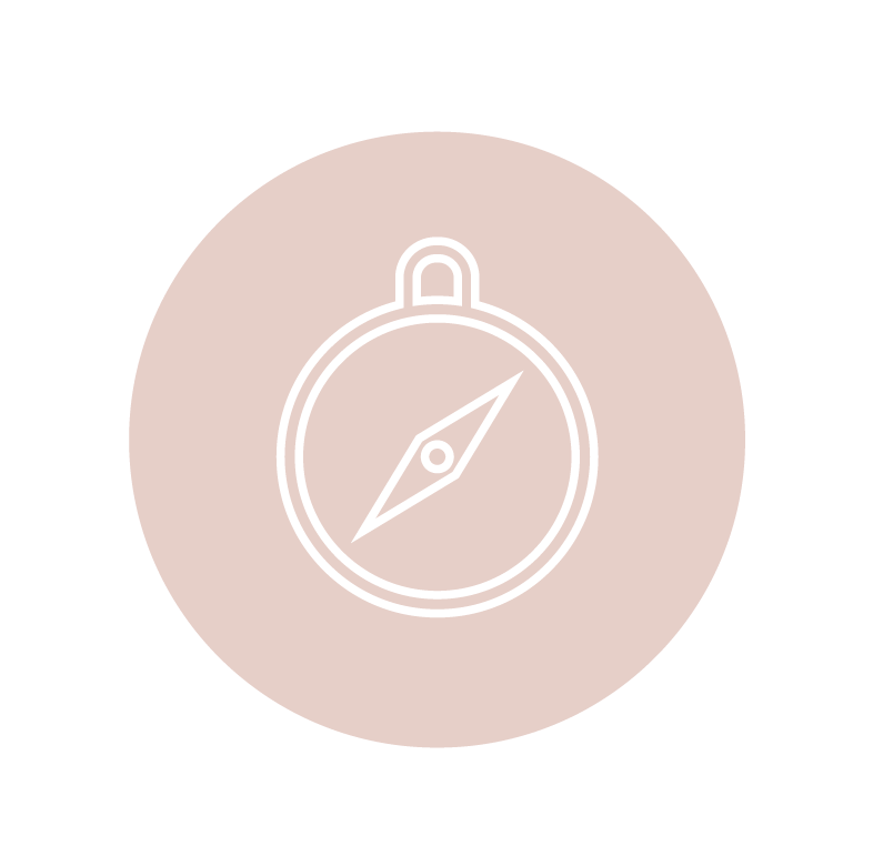 Minimalist compass icon in a pink circle