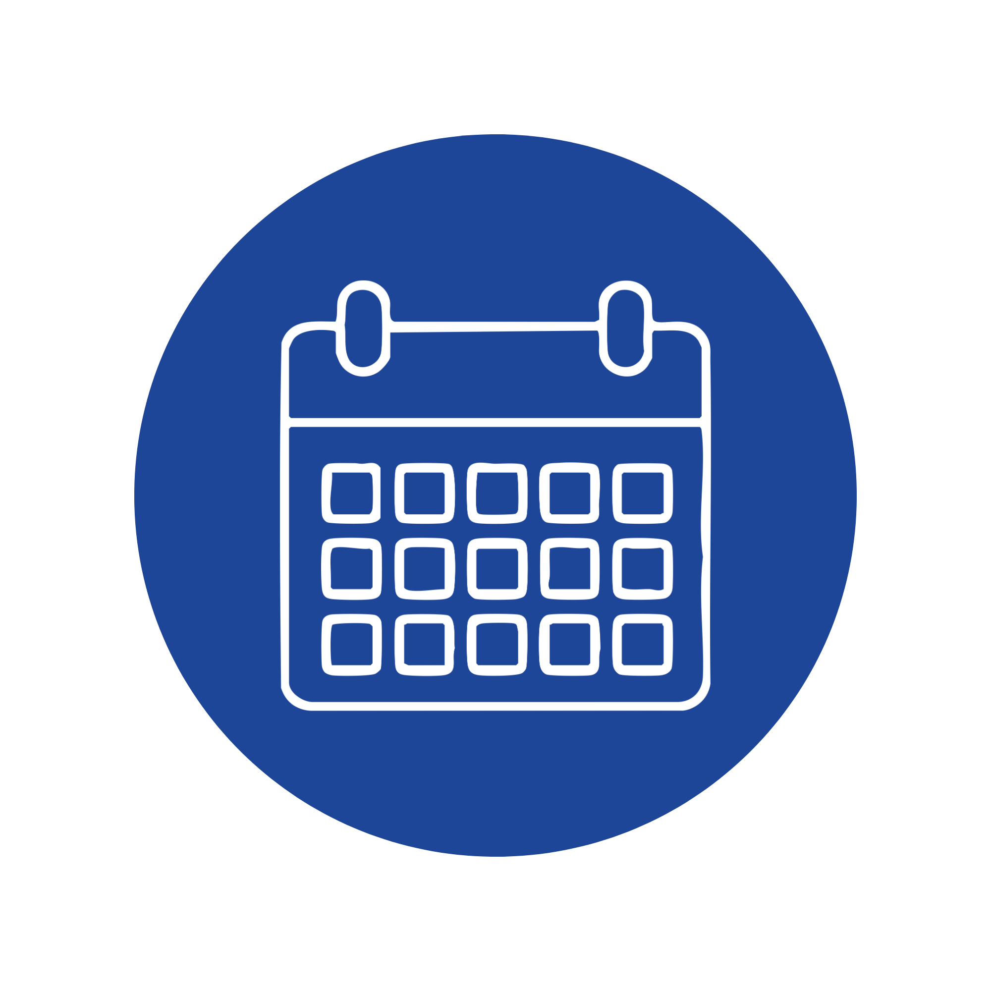 Icon of a calendar inside a blue circle.