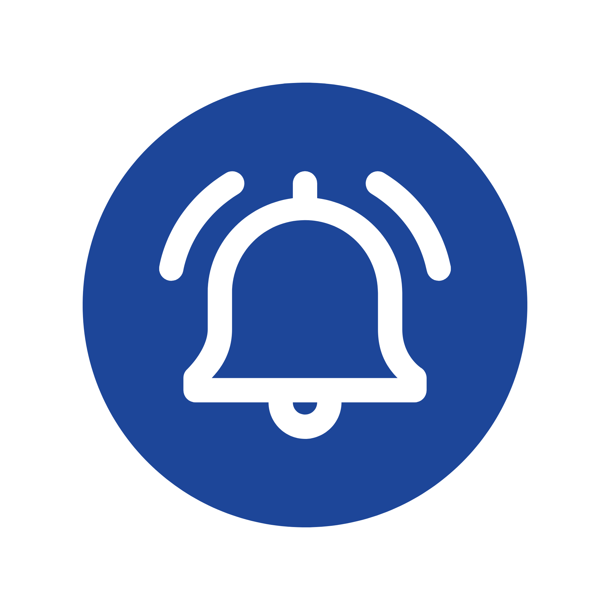 Notification bell icon inside a blue circle.