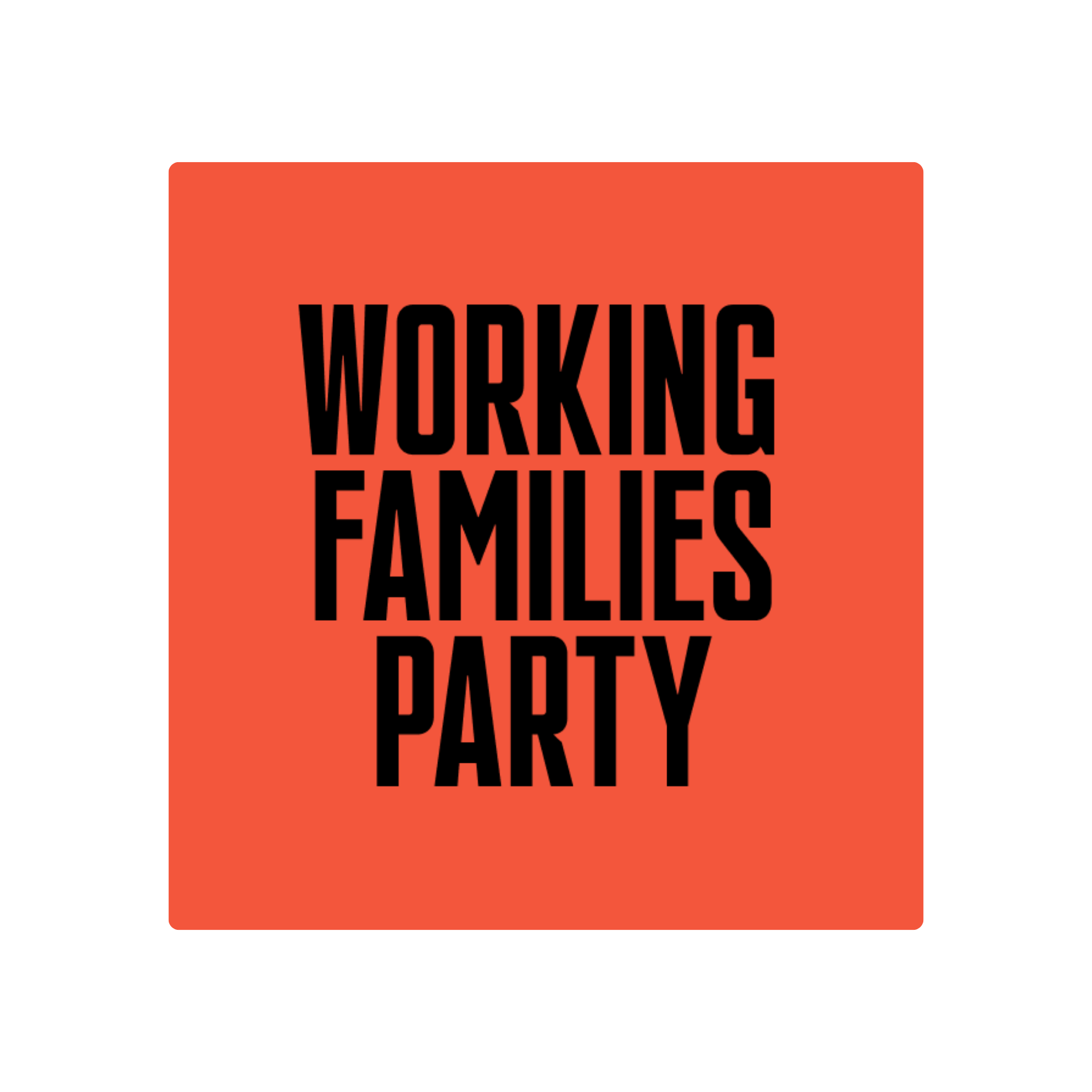 Black text on a red background reads 'Working Families Party'.