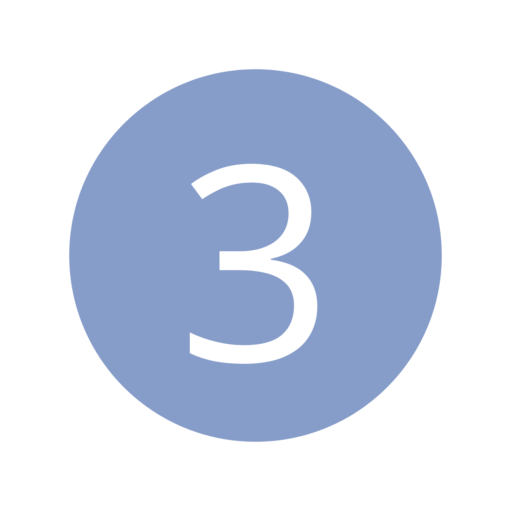 Blue circular sign with a white number 3 in the center