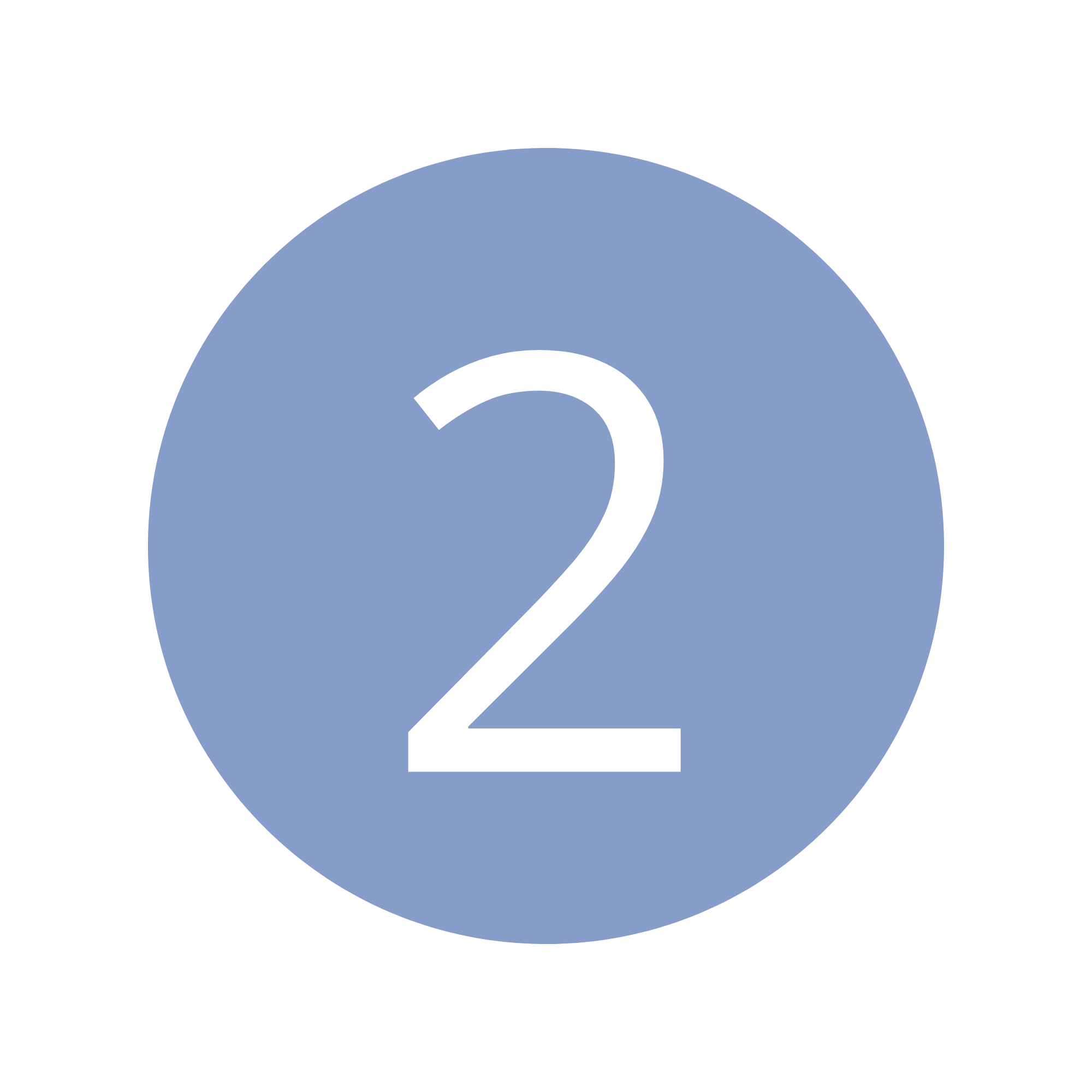 Blue circular sign with the white number 2 in the center, indicating a bus or train route number.