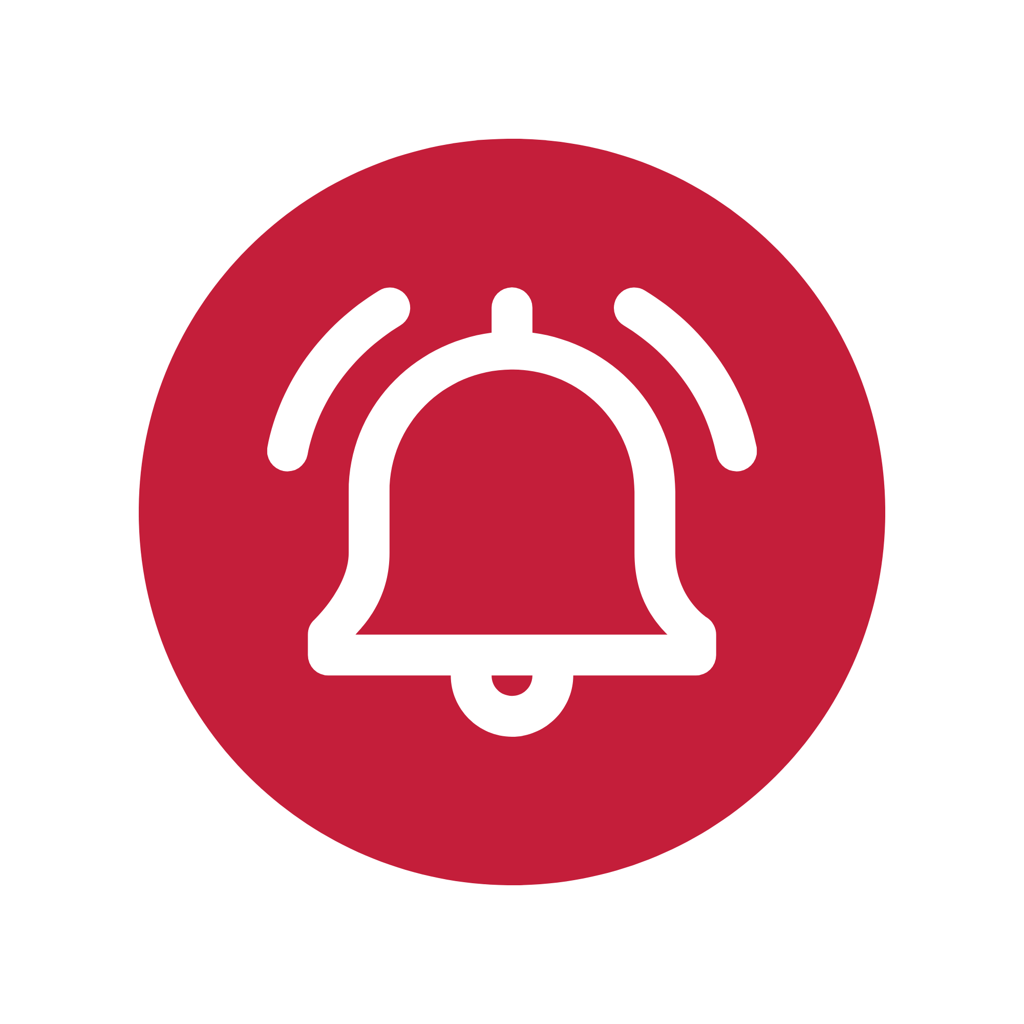 Red circular button with white bell icon indicating an alarm or alert notification.