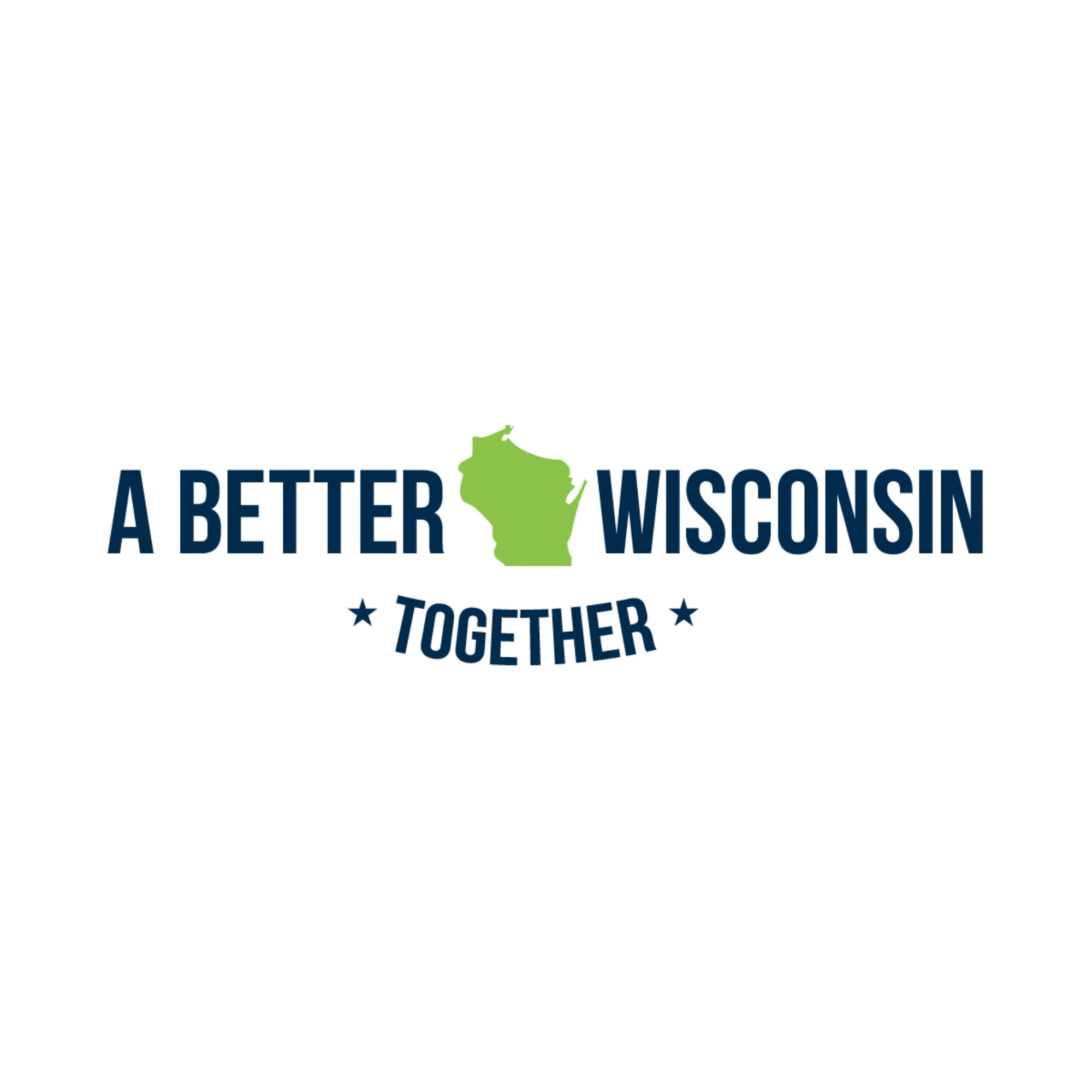 Logo with the outline of the state of Wisconsin in green, with the phrase 'A Better Wisconsin Together' in navy blue text.