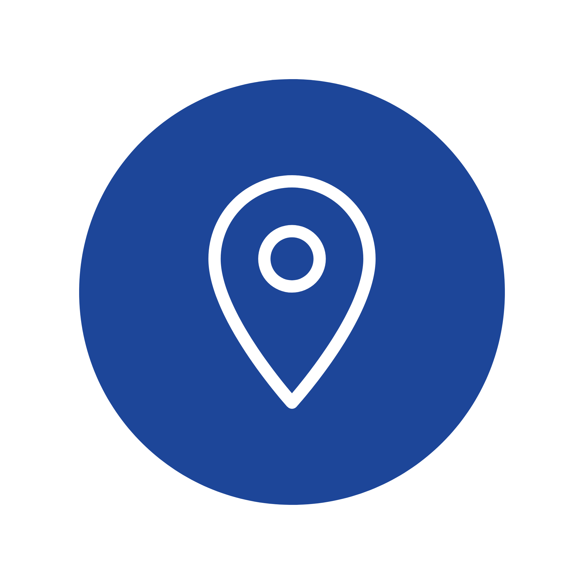 Icon of a location marker on a blue circular background.