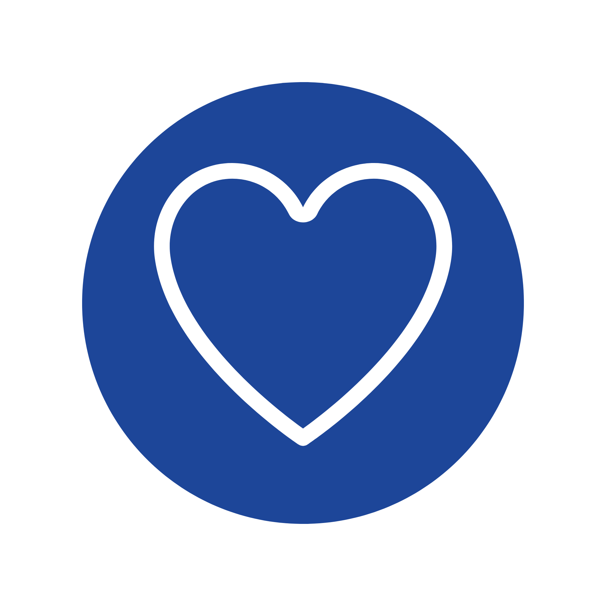 Facebook blue icon with a white outline of a heart in the center.