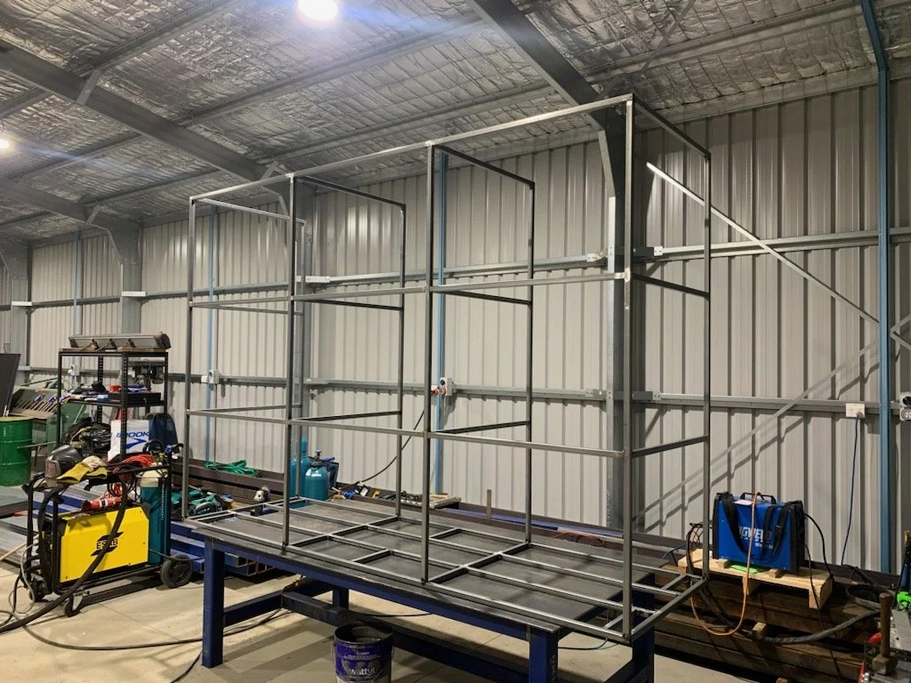 Galvanised steel fabric roll storage trolley 