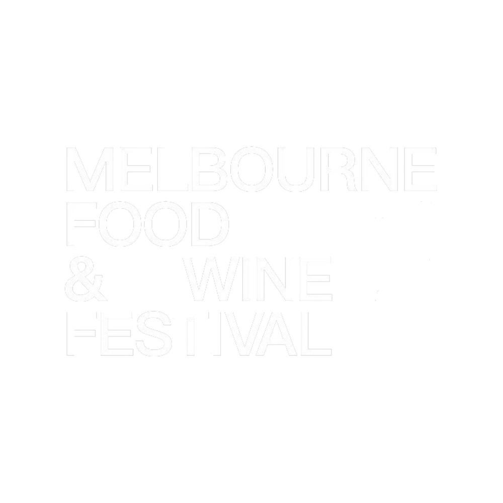 Logo for the Melbourne Food & Wine Festival with white text on a black background.