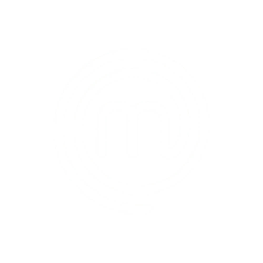 MasterChef logo with a black background and a white circular emblem featuring a stylized letter 'M' in the center.