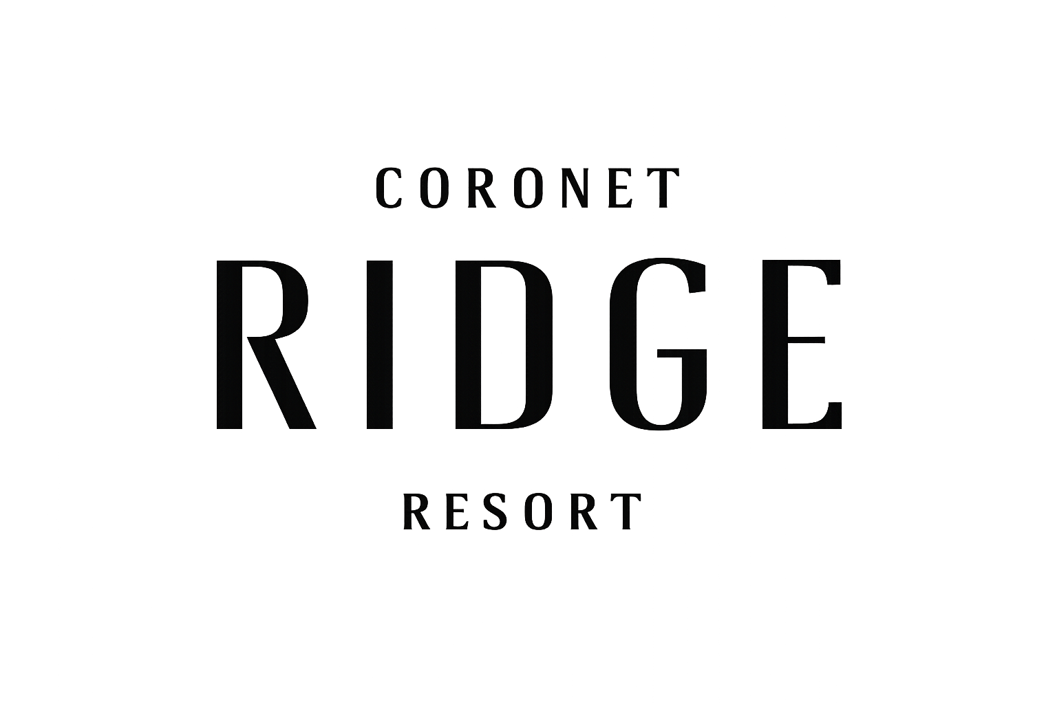 Logo for Coronet Ridge Resort, featuring the text 'Coronet Rigde' with 'Resort' underneath, stylized in black on a white background.