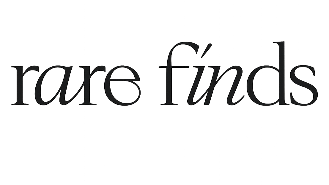 Text saying 'rare finds' accompanied by a small butterfly icon above the text.
