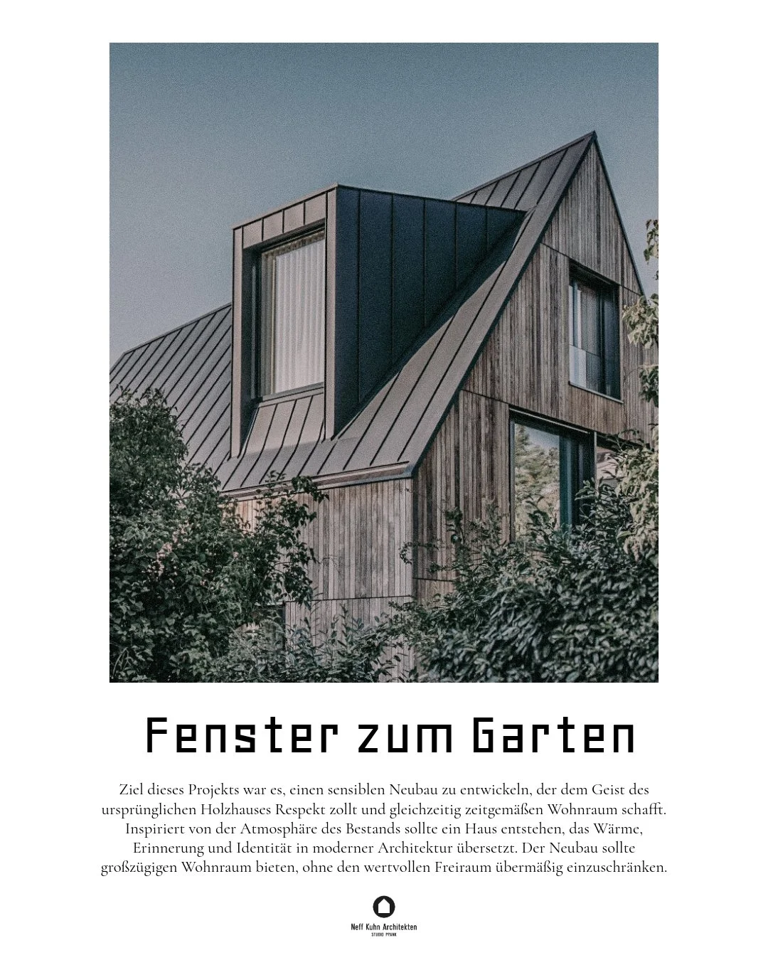 Ziel dieses Projekts war es, einen sensiblen Neubau zu entwickeln, der dem Geist des urspr&uuml;nglichen Holzhauses Respekt zollt und gleichzeitig zeitgem&auml;&szlig;en Wohnraum schafft. Inspiriert von der Atmosph&auml;re des Bestands sollte ein Hau