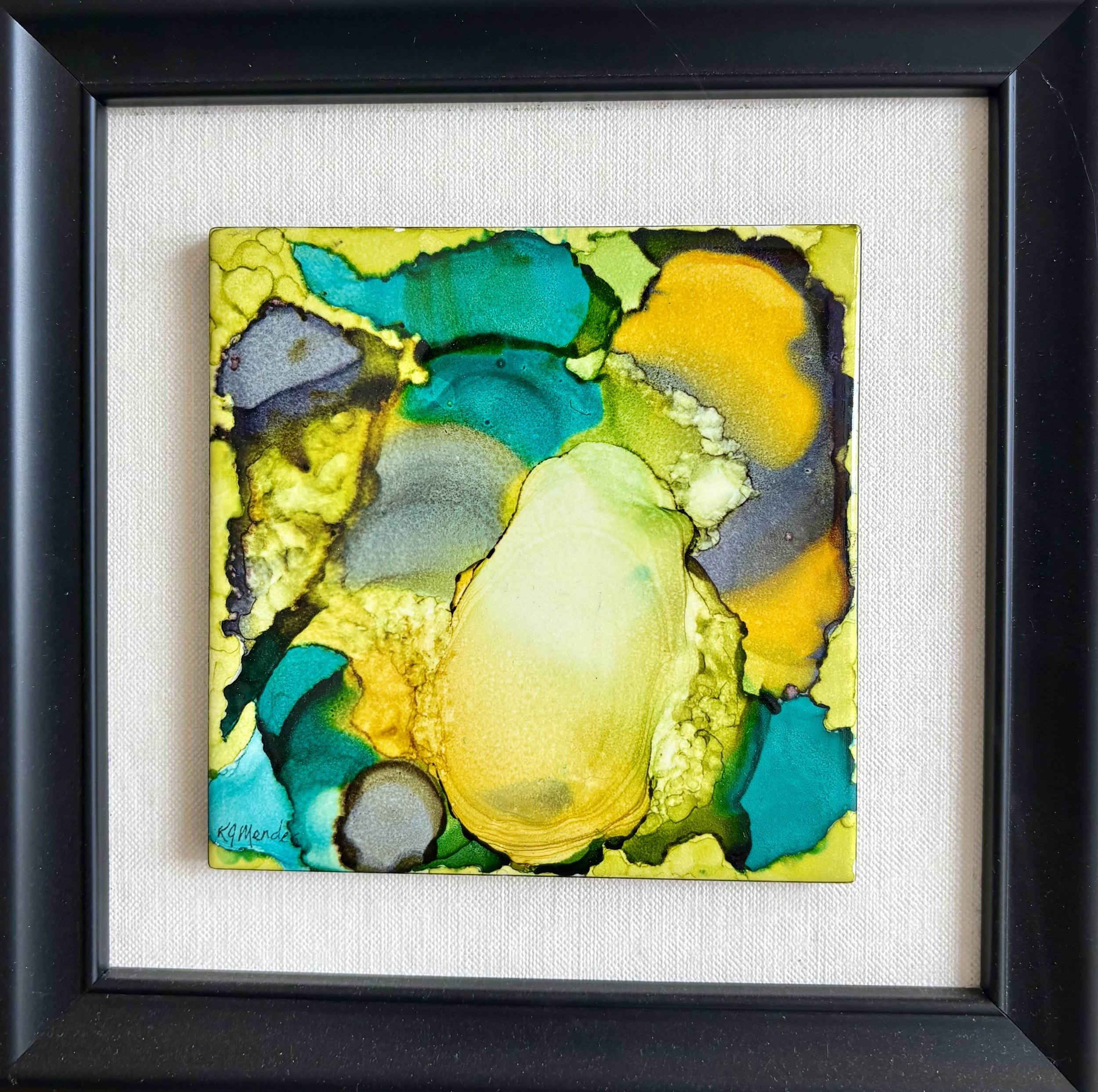 Tile #3 | Alcohol Ink on Tile | 7.25" x 7.25" Framed | 75