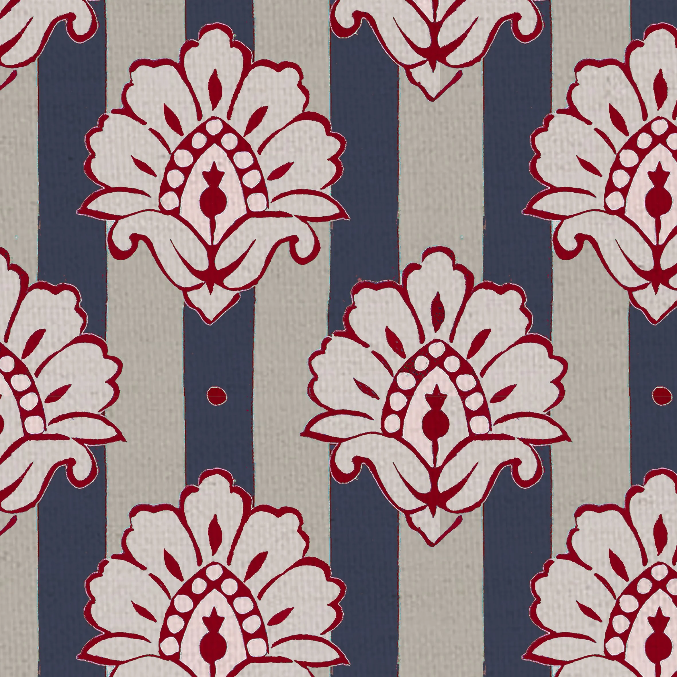 "Celia Stripe" Block Print Blue Fabric