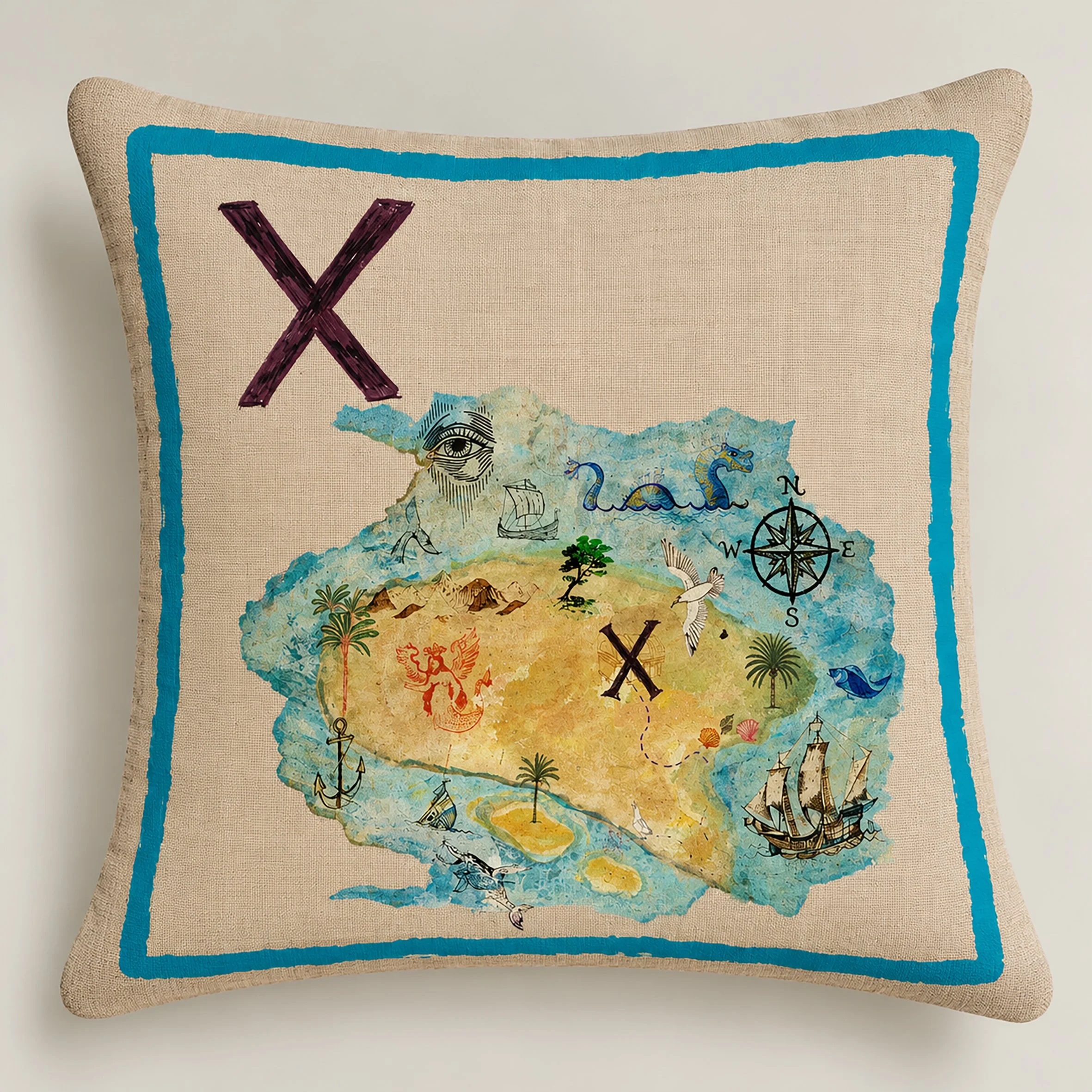 X VINTAGE TREASURE MAP PIRATE CUSHION COVER.jpg