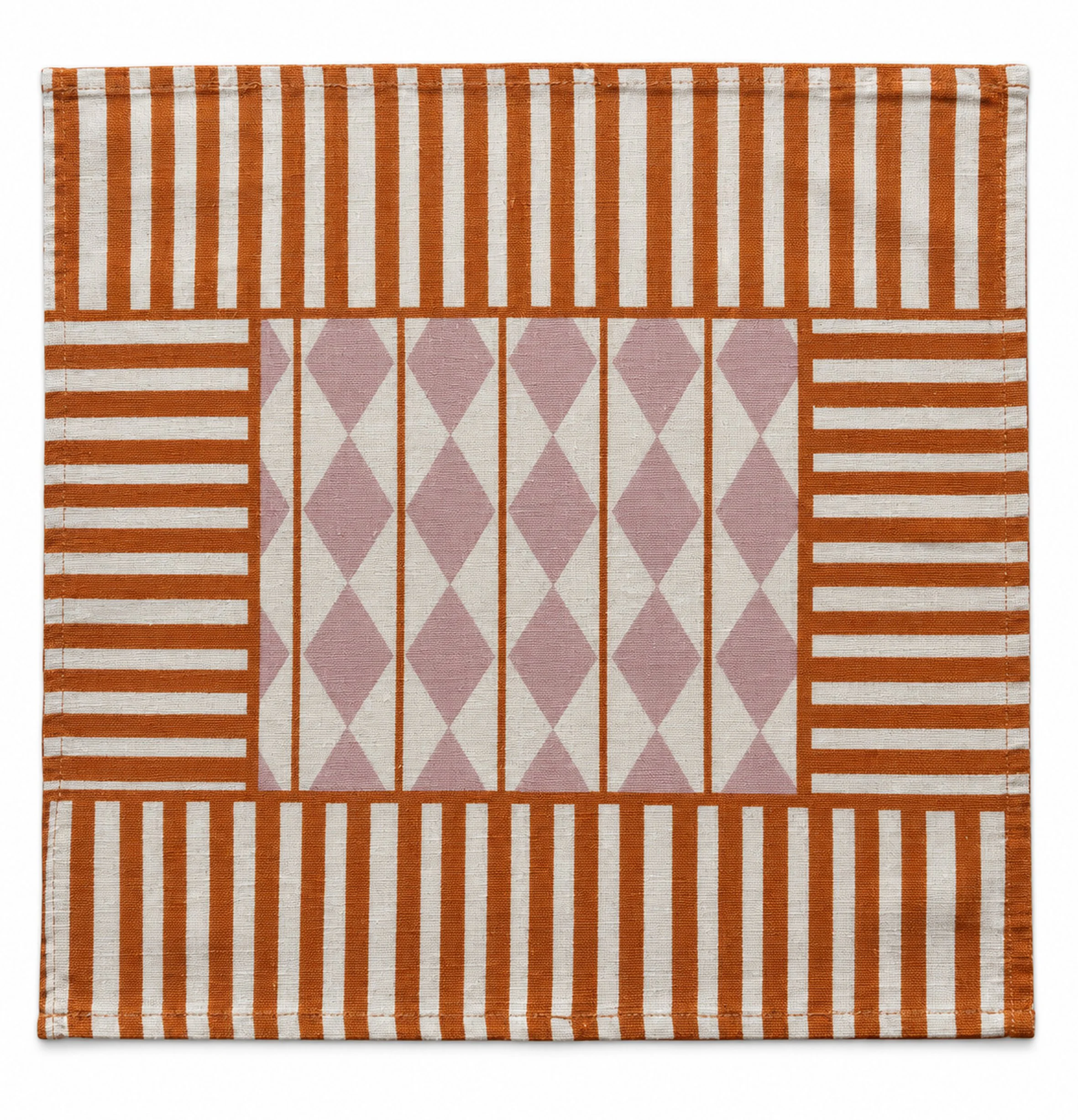 "Burgundy Stripe & Rose Diamond" Linen Napkin