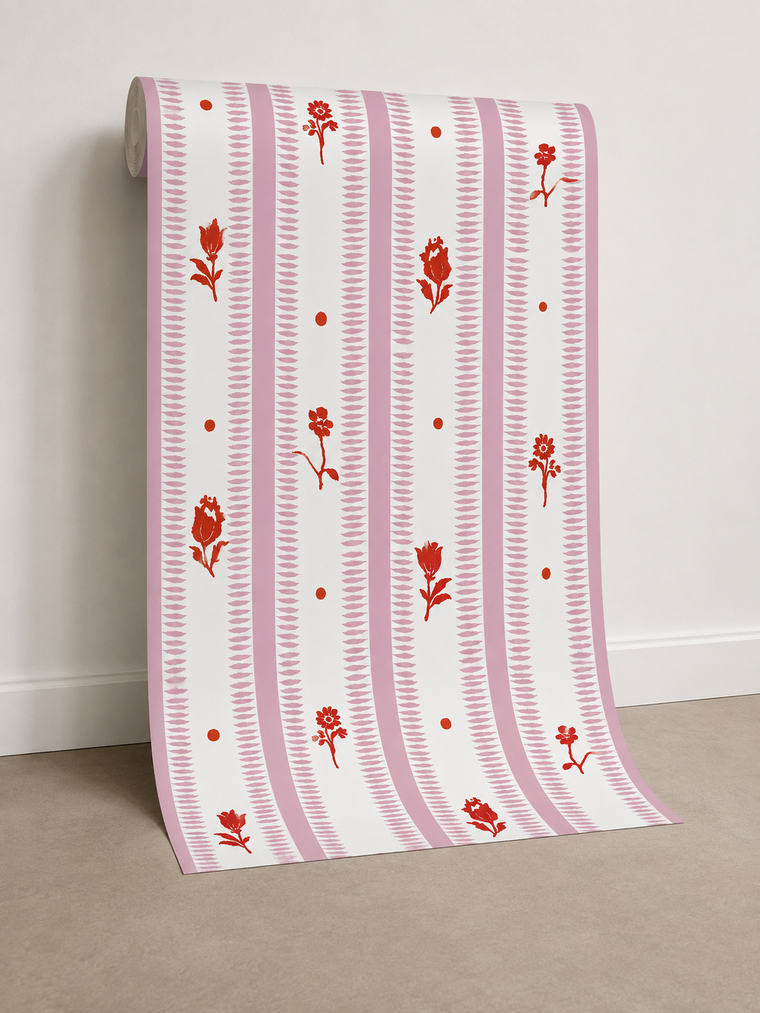 Wallpaper "Book Stripe" Pink & Red