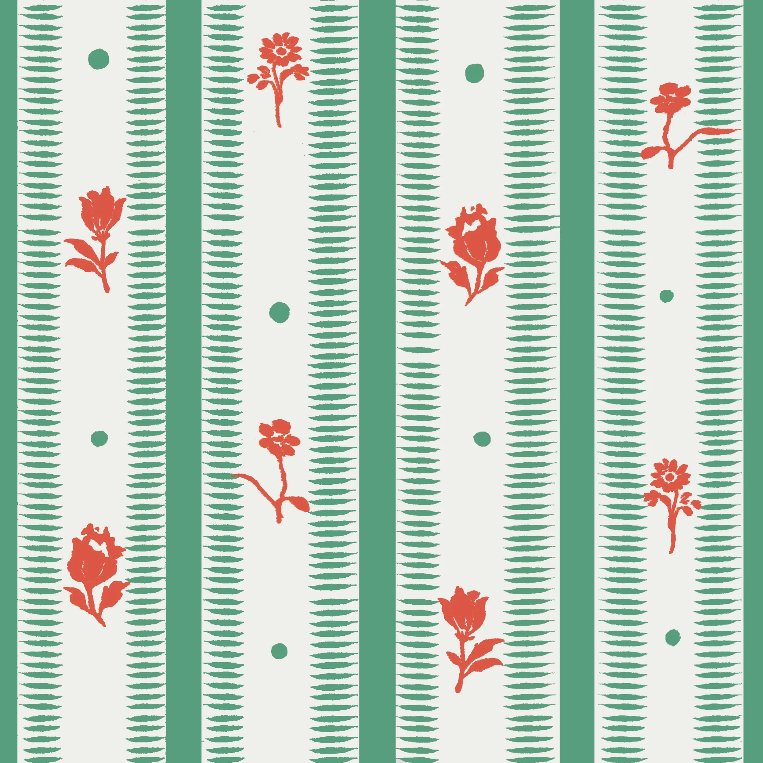 Wallpaper "Book Stripe" Green & Bright Red