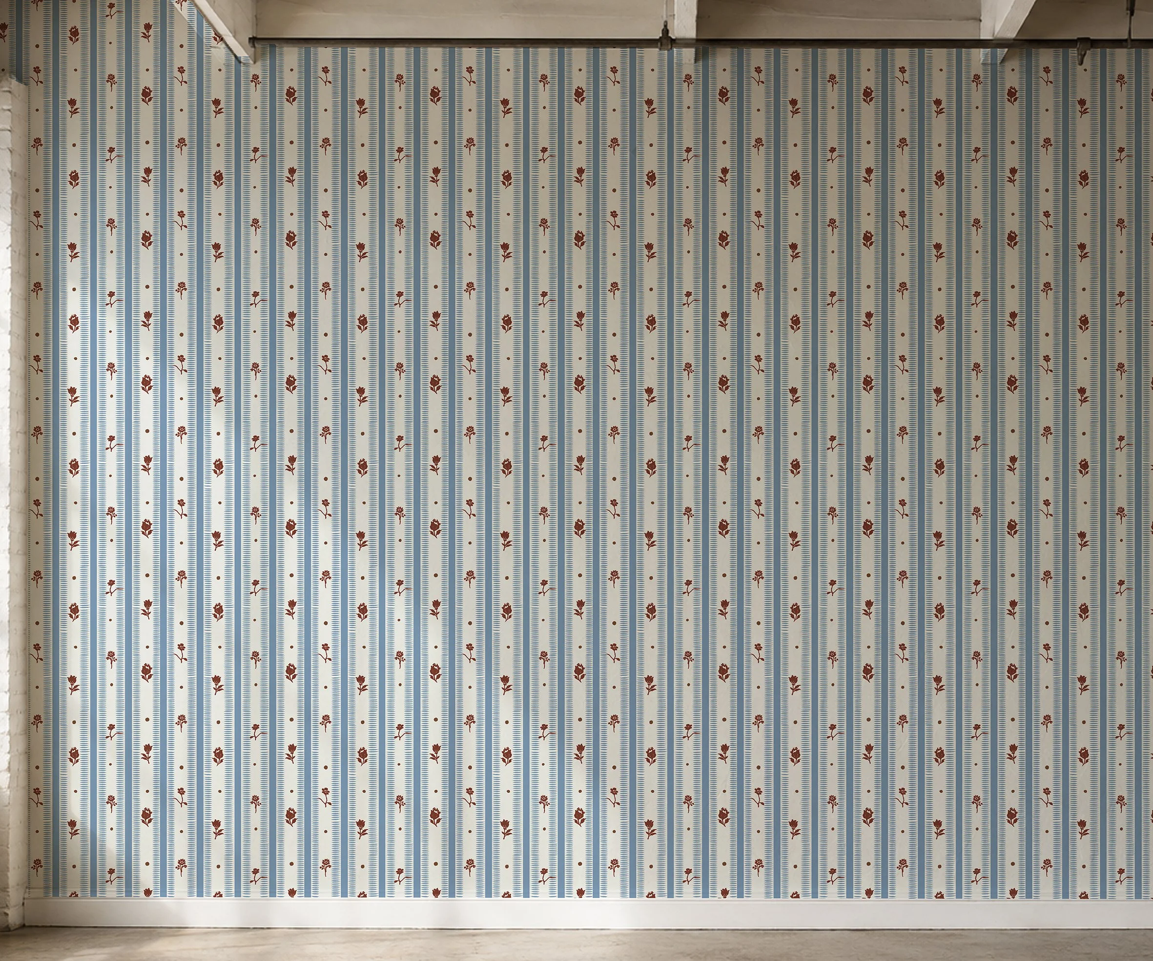 Wallpaper "Book Stripe" Blue & Burgundy