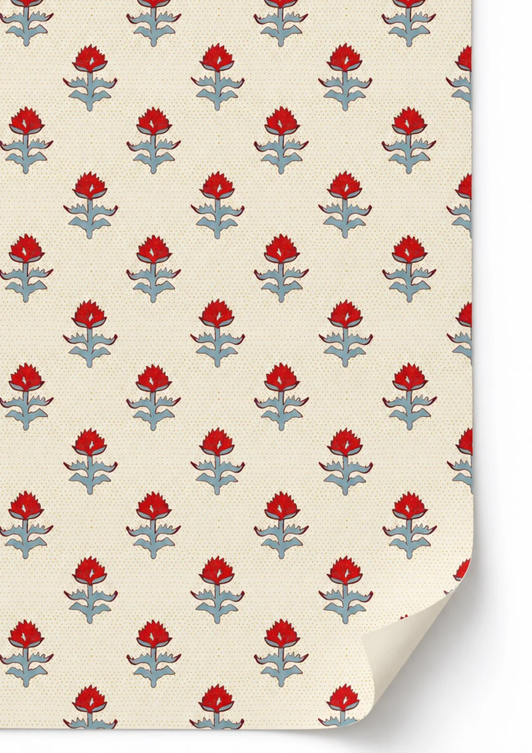 Red floral wallpaper with curled corner.jpg