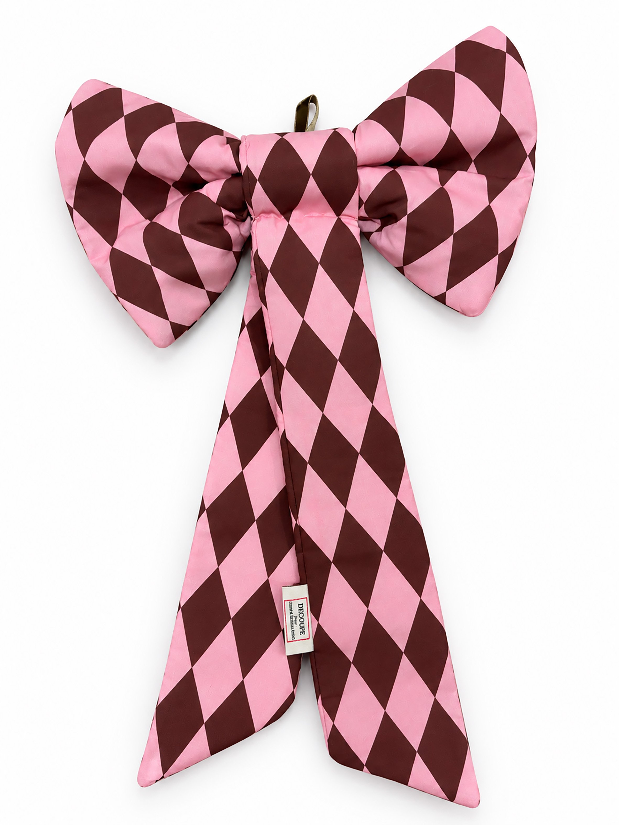 Large Padded Decor Bow: "Pink Harlequin Jockey"