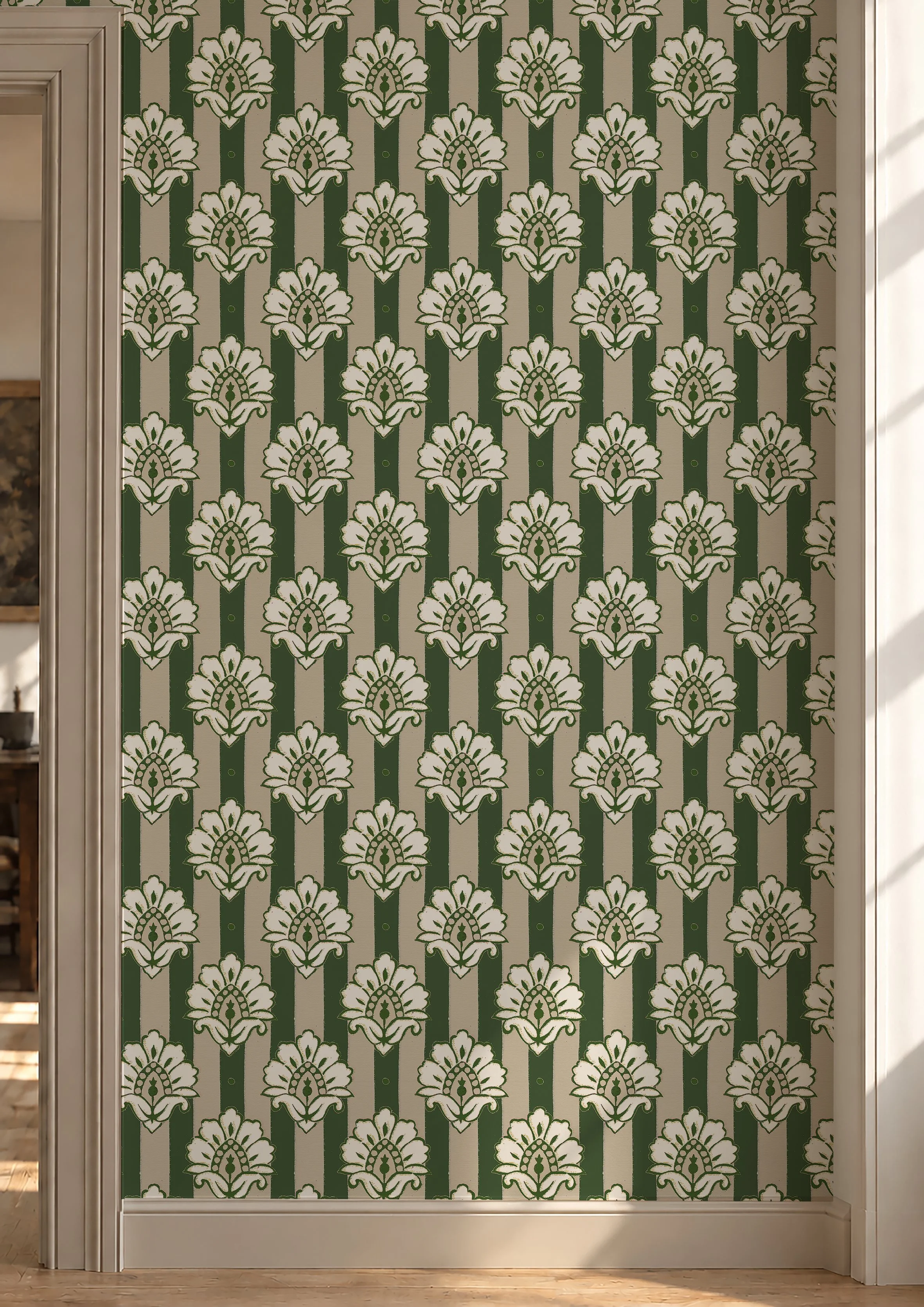 green large celia wallpaper on the wall.jpg