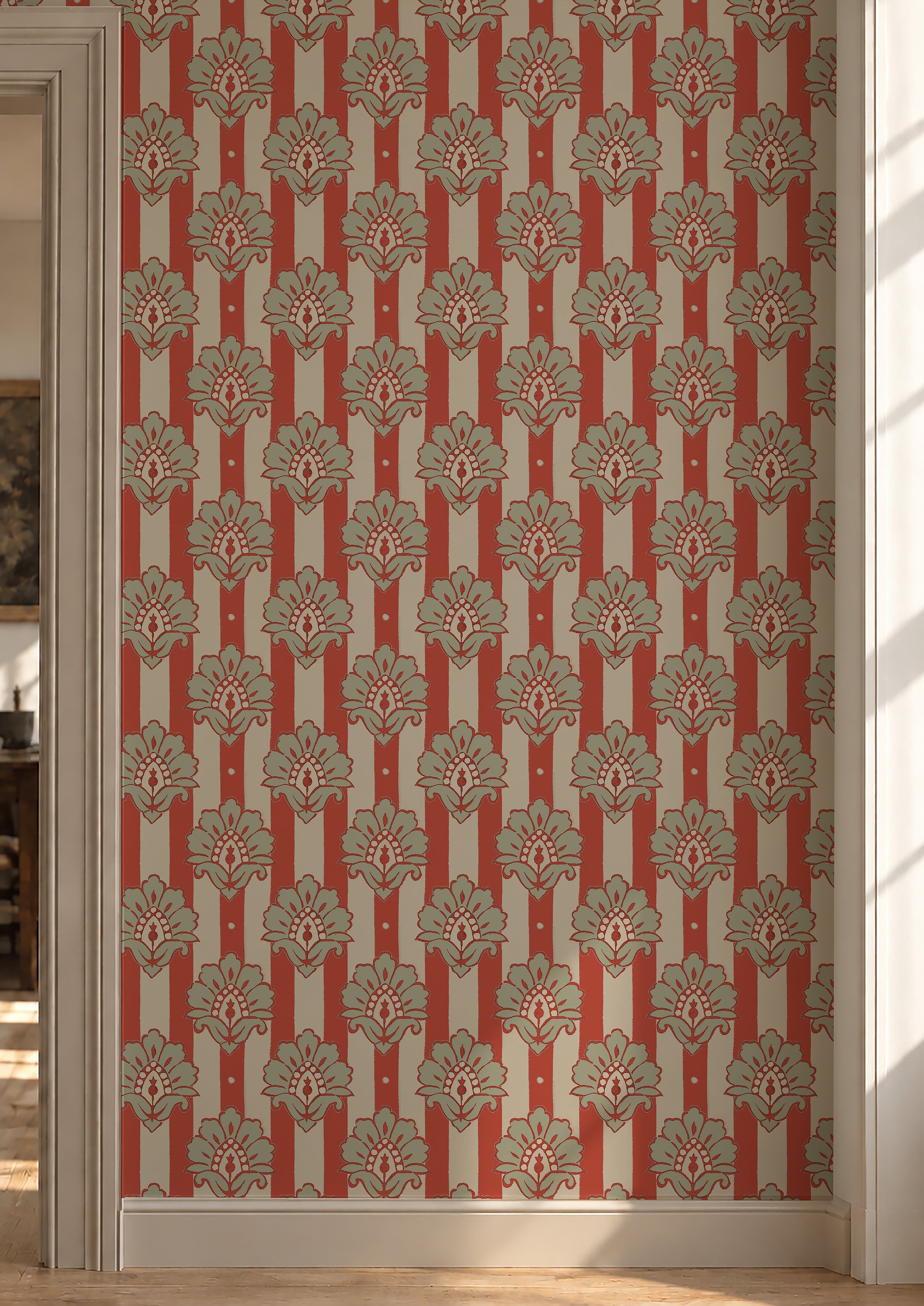 orange stripe large celia wallpaper on the wall.jpg