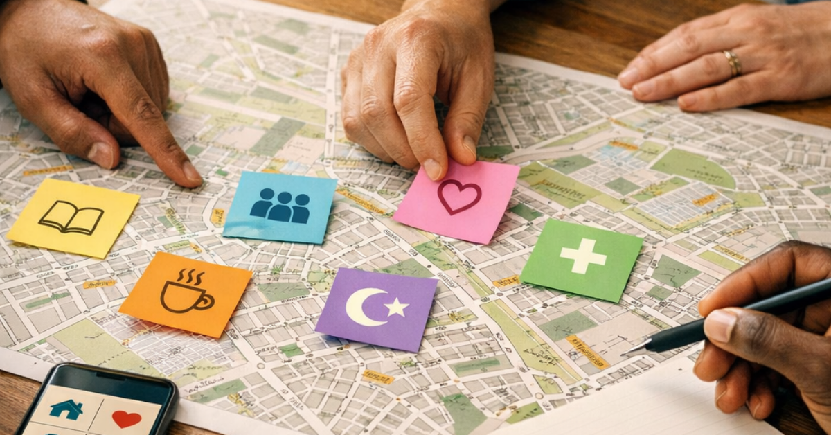 Team mapping community strengths and support options to strengthen a local referral network.