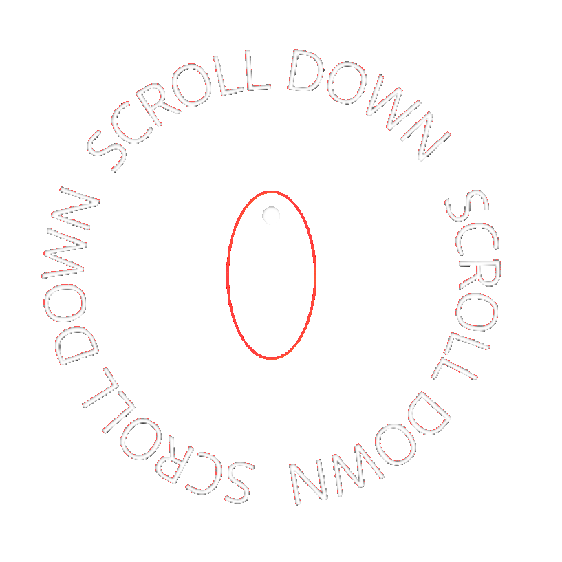 Text guiding to scroll down for details, arranged in a circle on a black background.