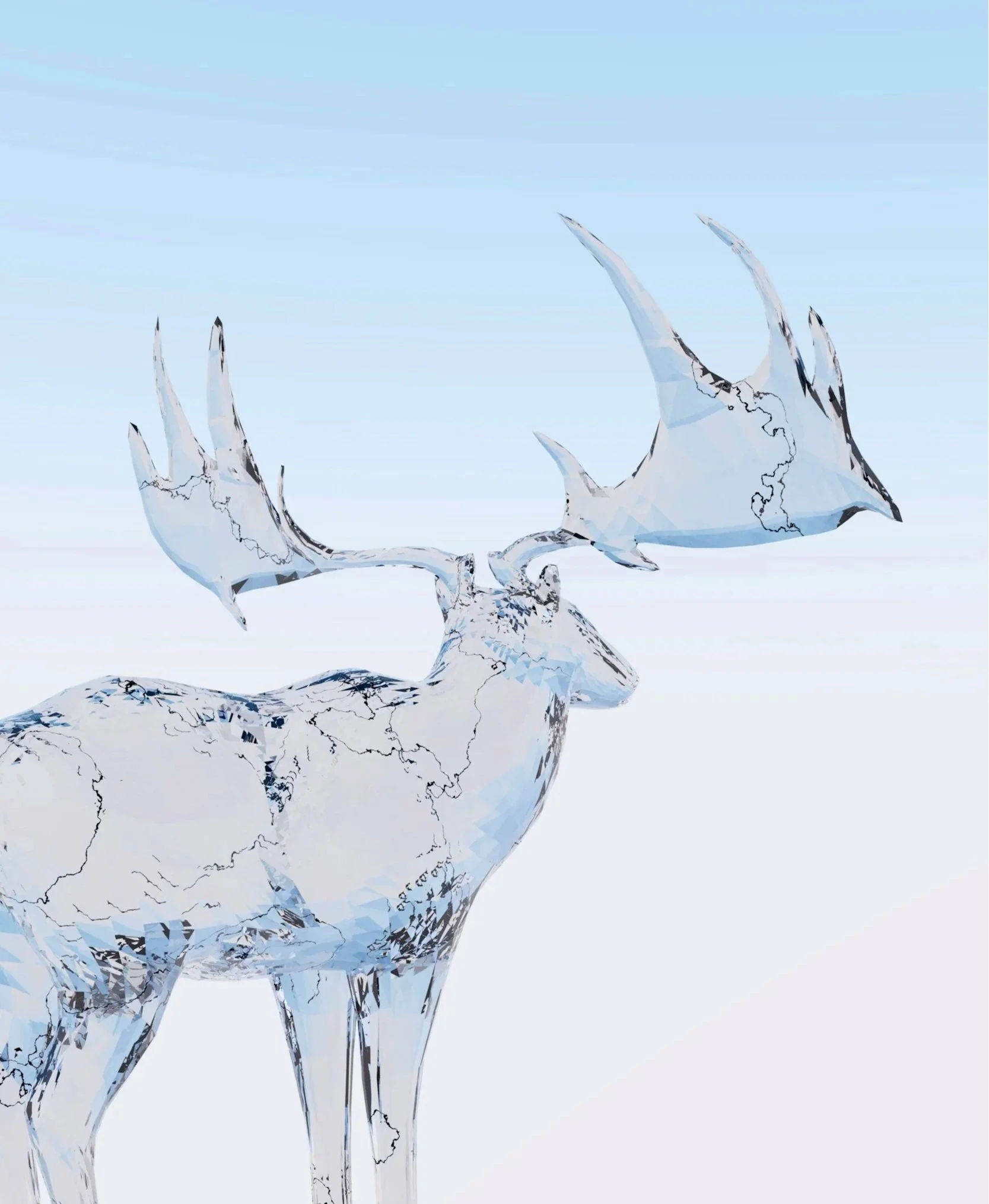 ice sculpture carving of a moose with large antlers