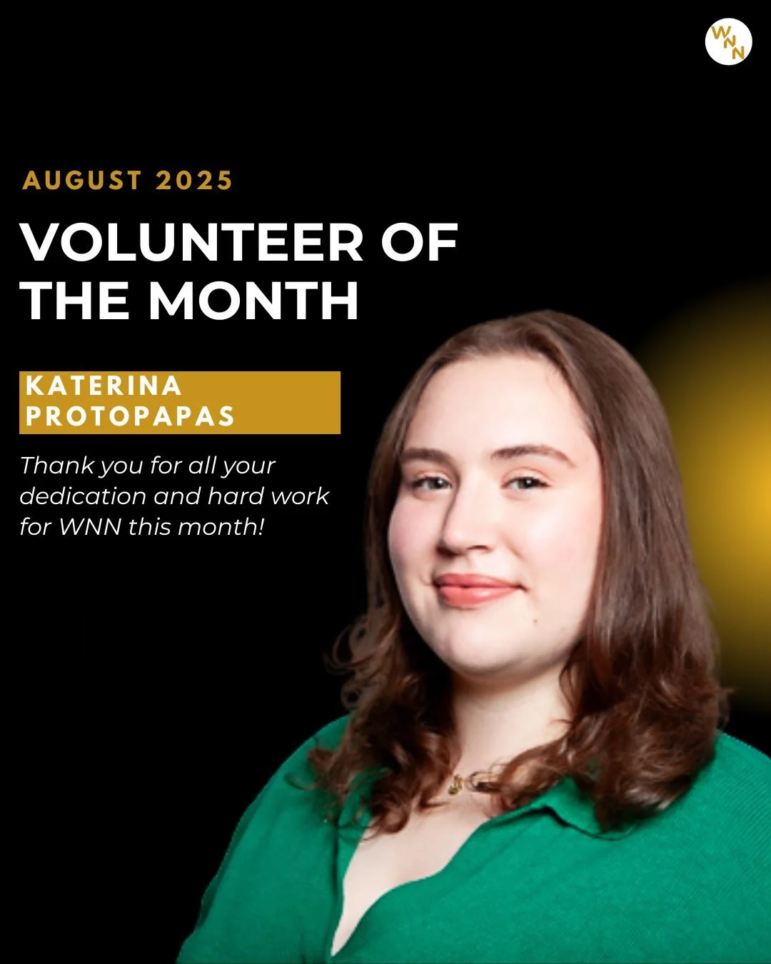 With August wrapped up, we want to shine a light on our Volunteer of the Month: Katerina Protopapas!

Katerina has been a driving force behind our award sponsorship outreach, dedicating her time and energy to connect with potential sponsors and stren