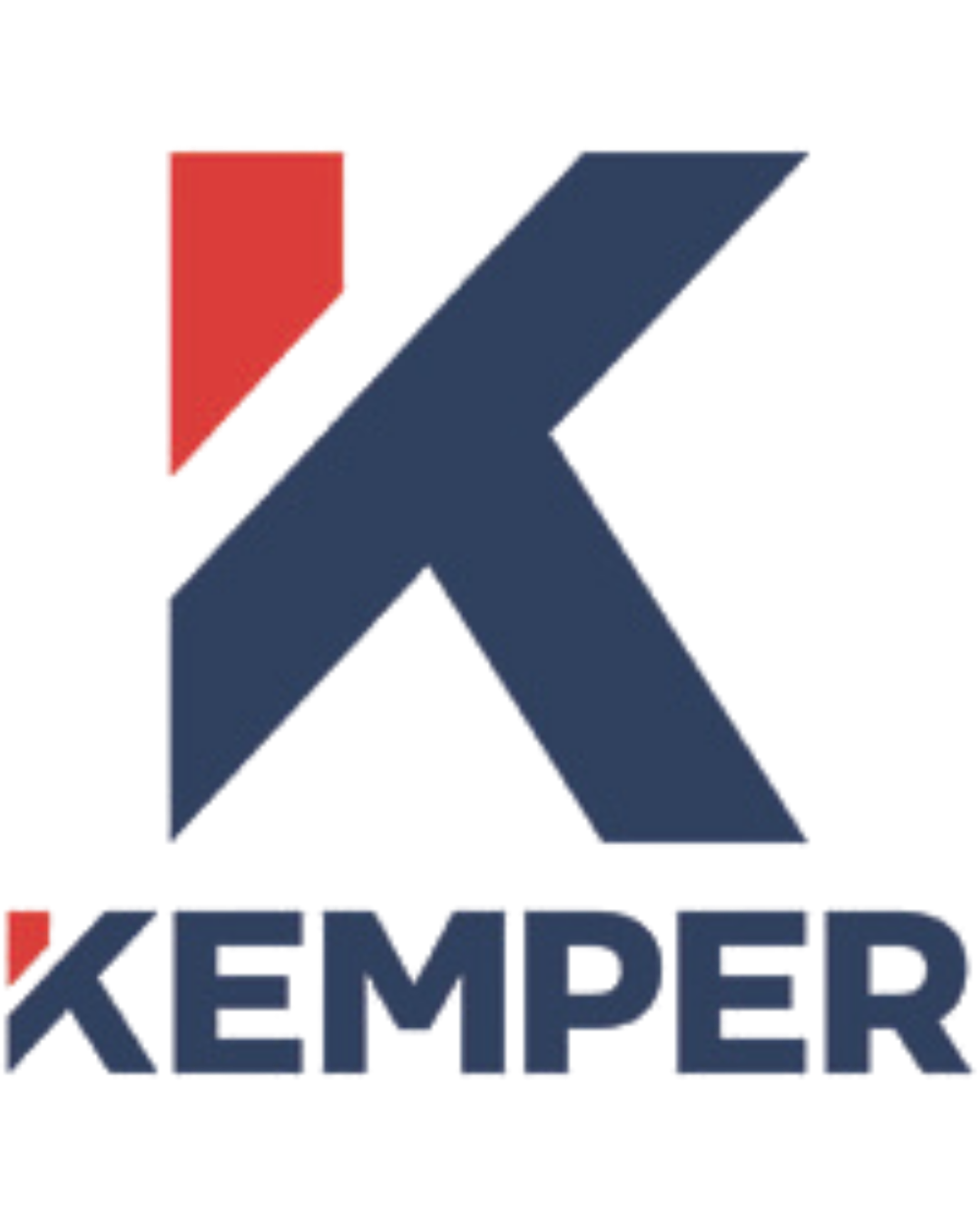 Kemper logo with large stylized letter K in blue and red accents, and the word 'KEMPER' written below in blue capital letters.