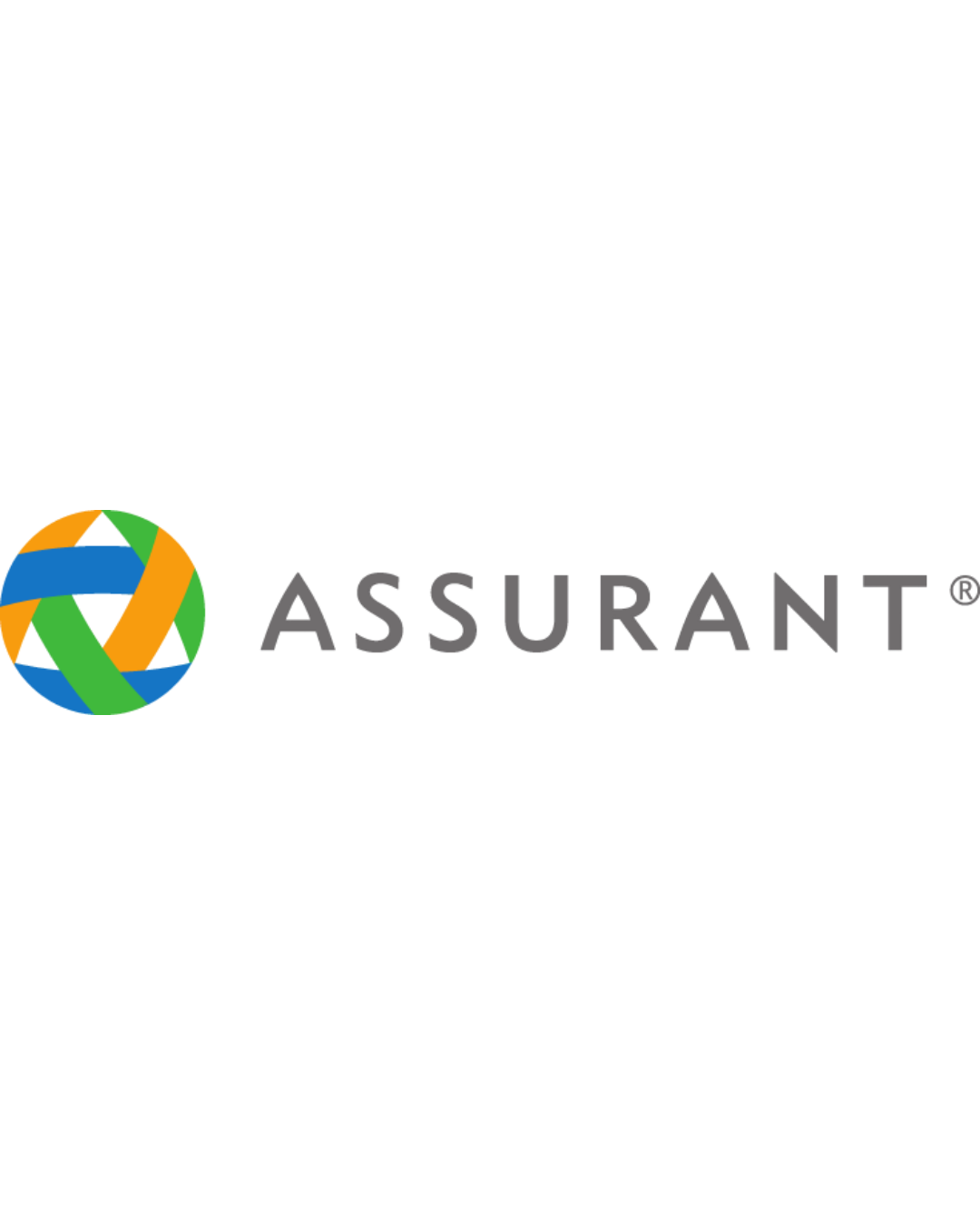 The image shows a colorful globe made of interwoven ribbons in green, orange, blue, and black, with the word "Assurant" written in gray next to it.