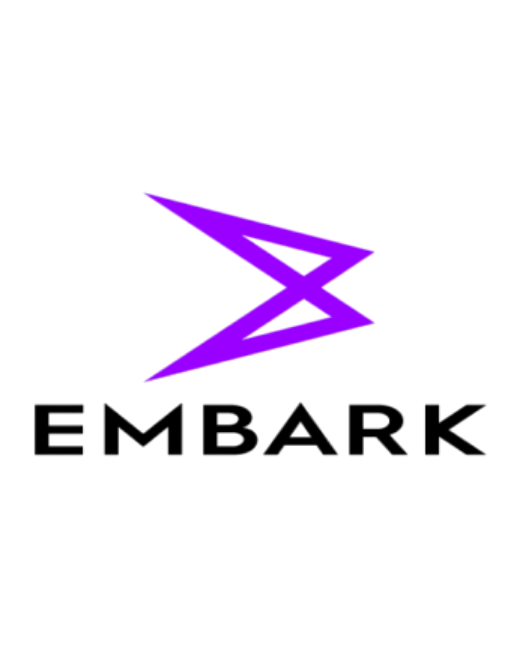 A neon purple arrow pointing to the right positioned above the word 'EMBARK' in black letters.