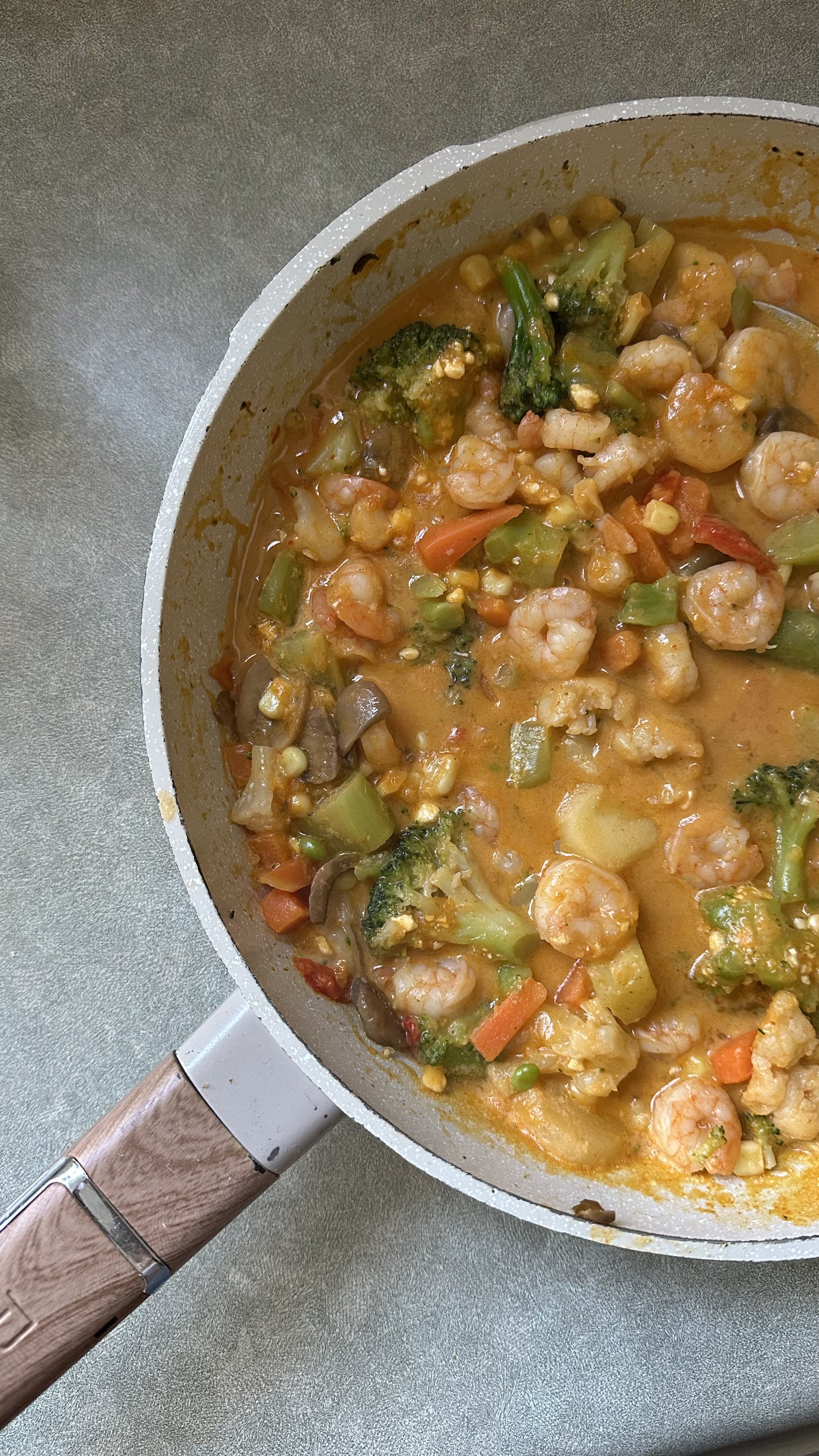 One Skillet Creamy Red Curry Shrimp Dinner