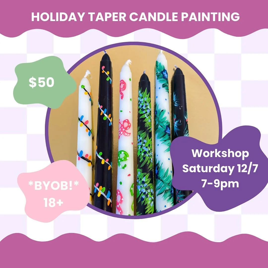 (Date corrected!) Spots are starting to fill for out first workshop! Tag a friend you want to bring to sip 🍷 and paint 🕯️ in our cute studio!