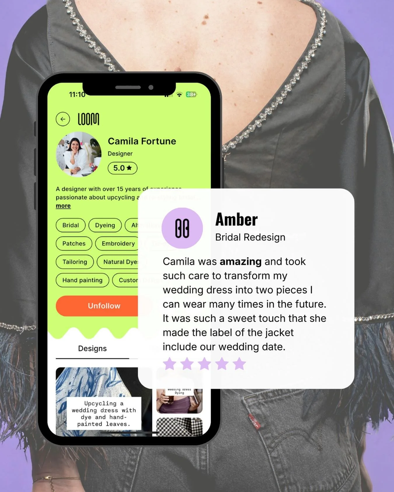 Your wedding dress shouldn&rsquo;t just sit in a box...

We love hearing stories like this! Not only did designer Camila Fortune create beautiful, wearable pieces for Amber, but she also added the wedding date to the label - the perfect sentimental t