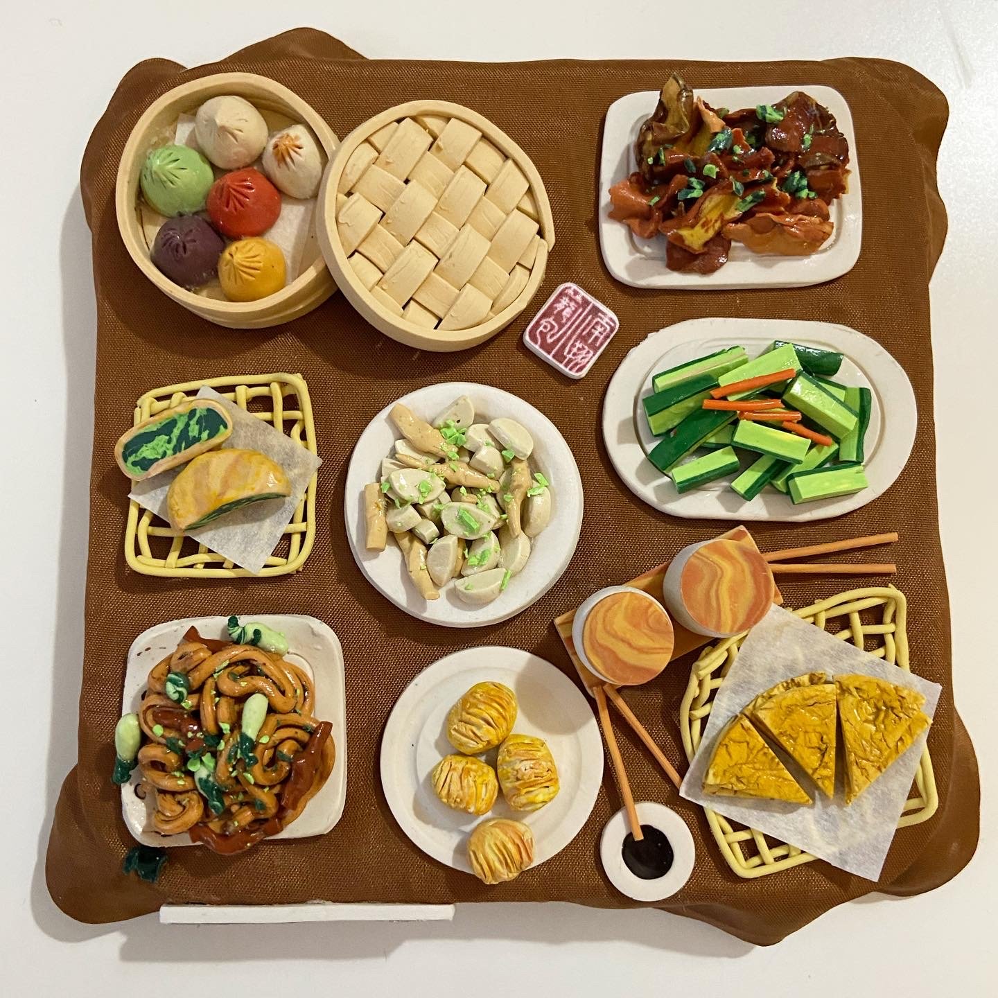 Dim Sum, commission, 2023, clay, mixed media, 4" x 4" x 1"