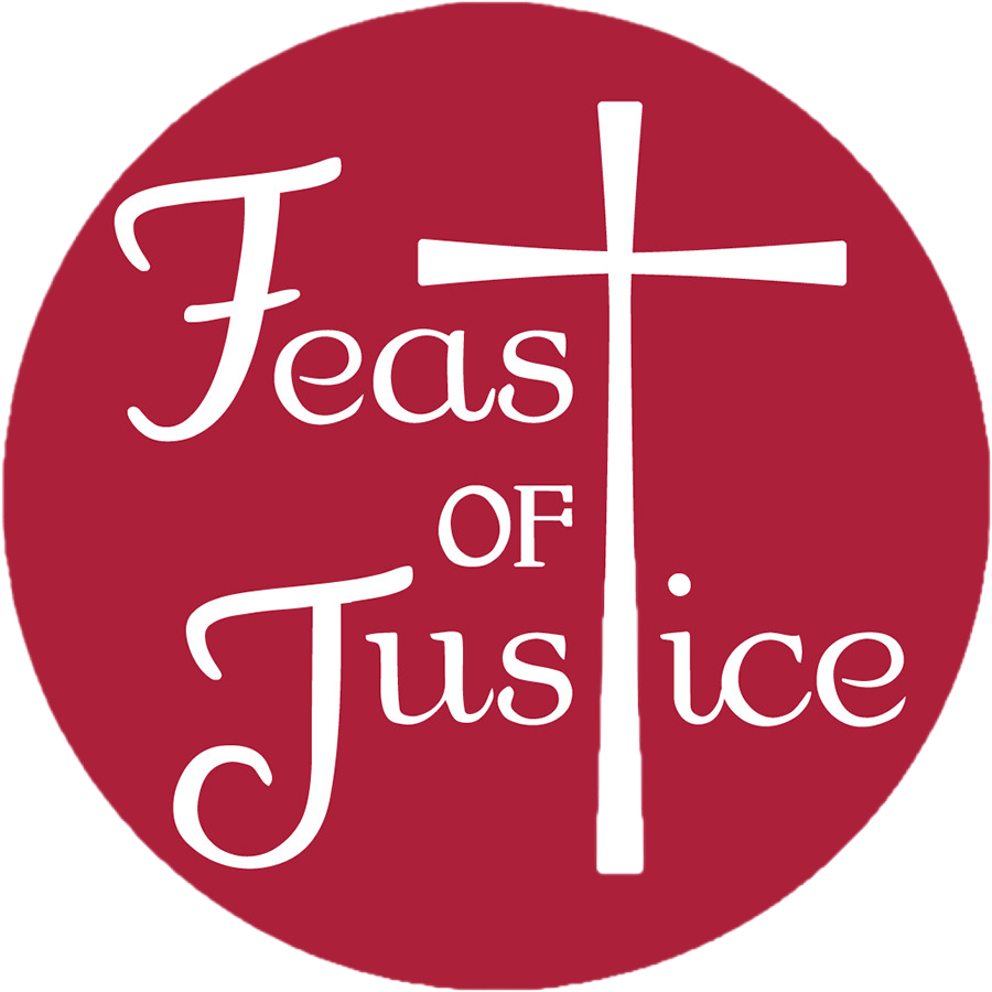 A circle shaped logo for Feast of Justice