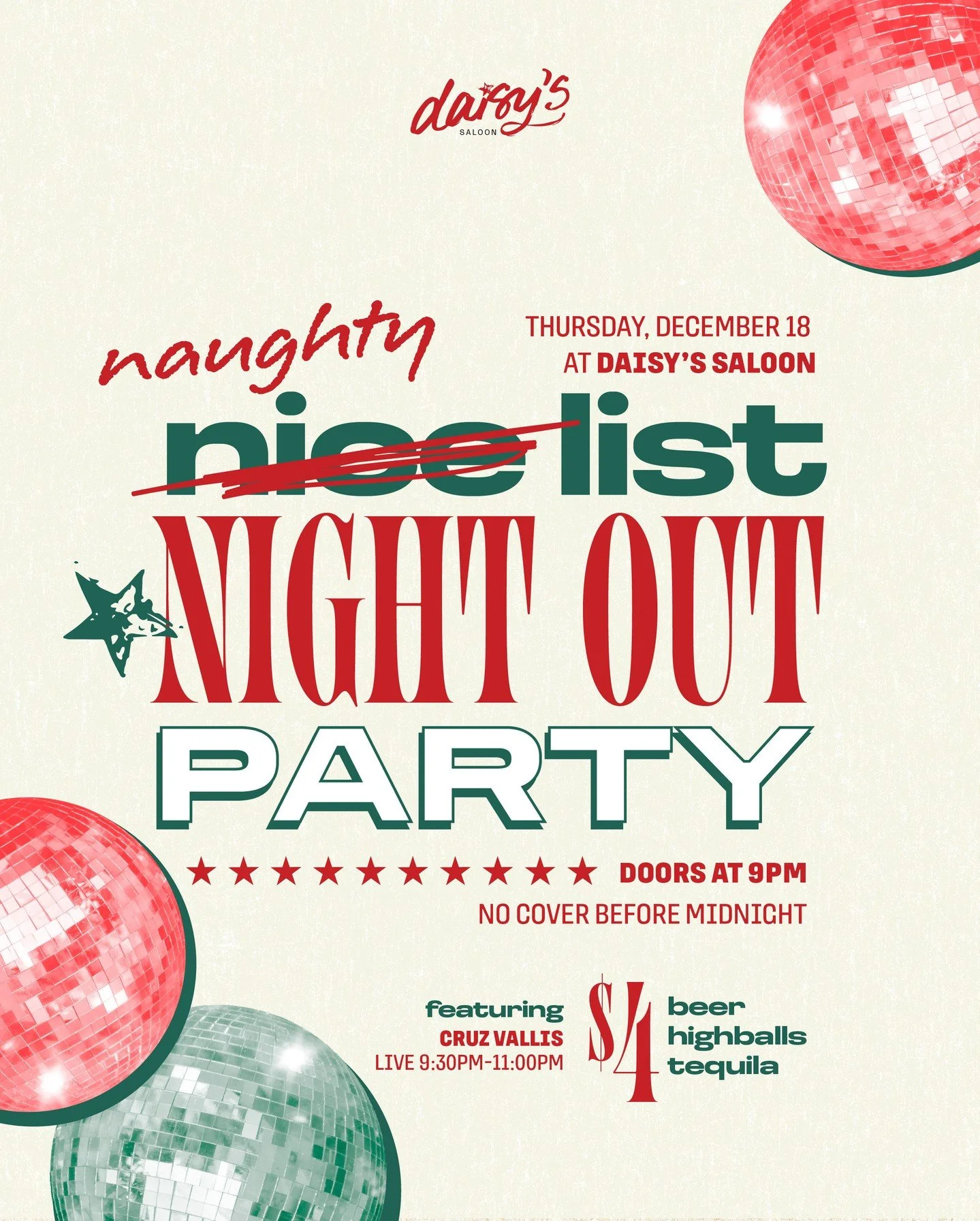 It&rsquo;s That Time of Year, Cowboys &amp; Cowgirls&hellip;⁠
⁠
The holiday season is here, the crew&rsquo;s back together, and Daisy&rsquo;s is calling your name. Join us for our Naughty List Night Out Party on Thursday, December 18. It&rsquo;s the 