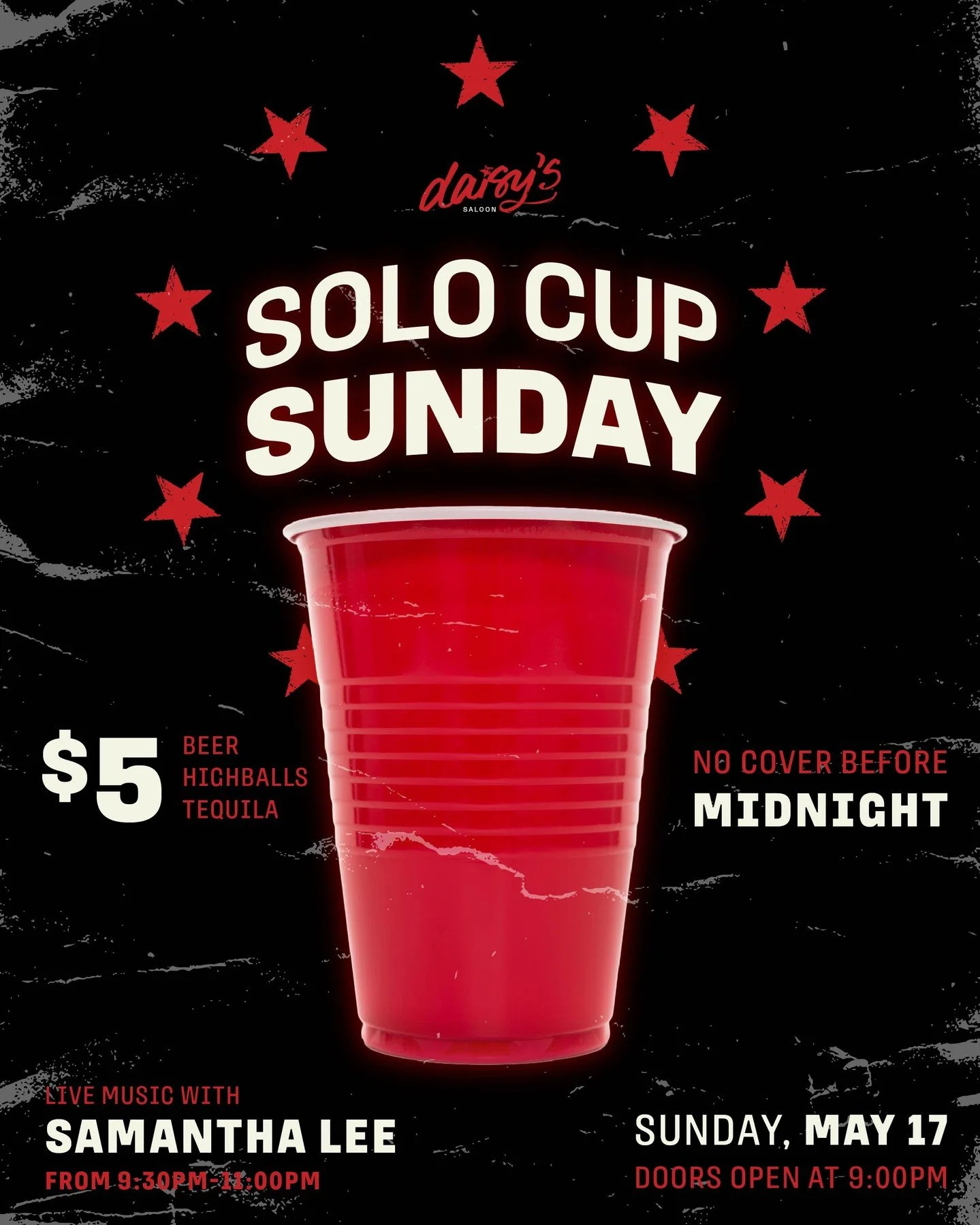 Solo Cup Sunday is back 🤠🔥⁠
⁠
Join us Sunday, May 17 for a long weekend favourite: Solo Cup Sunday! ⁠
⁠
$5 highballs, beer, and tequila flowing all night.  Doors open at 9PM, get in early, with no cover before midnight⁠
⁠
Samantha Lee live from 9:3