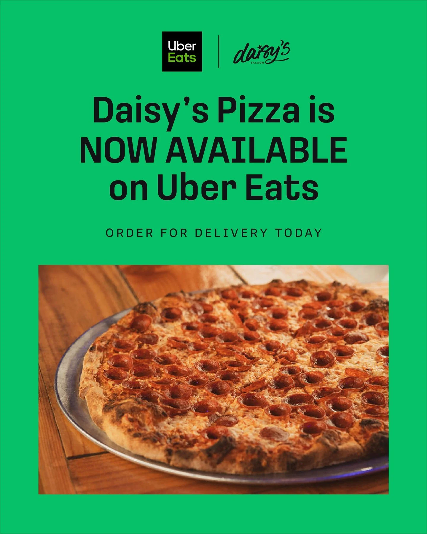 Daisy&rsquo;s is coming straight to your door! 🍕🚗⁠
⁠
You can now get your favourite Daisy&rsquo;s Saloon pizzas delivered hot and fresh&mdash;full pies available now on Uber Eats!⁠
⁠
Hit the app and get your hands on:⁠
⁠
&bull; Nashville Hot Chicke