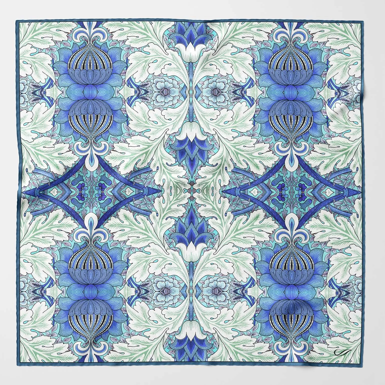 St. James - Hand Rolled Silk Neckerchief - Blue and Mint