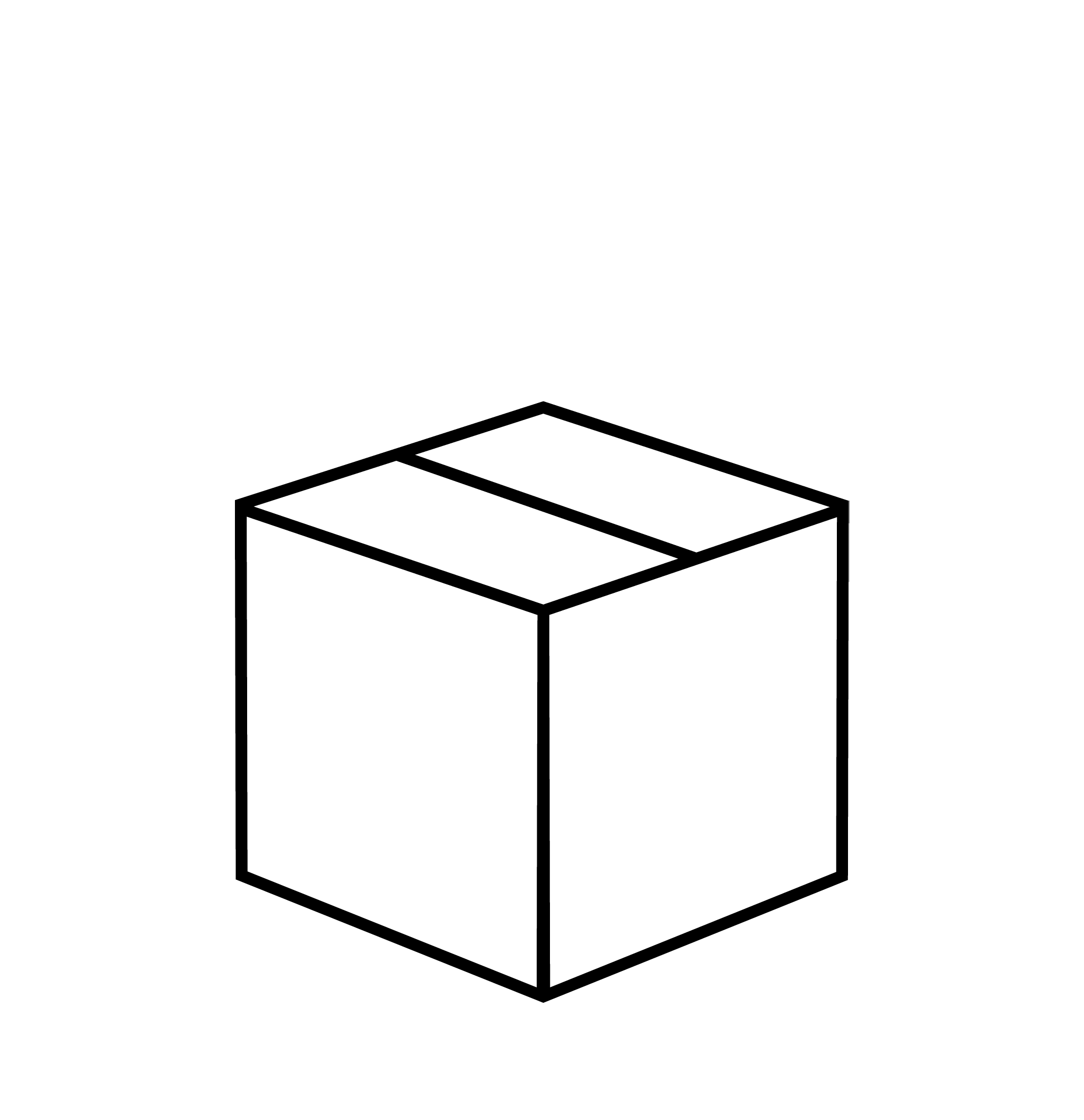 Diagram of a three-dimensional box with labeled parts, including vertices, edges, and faces.
