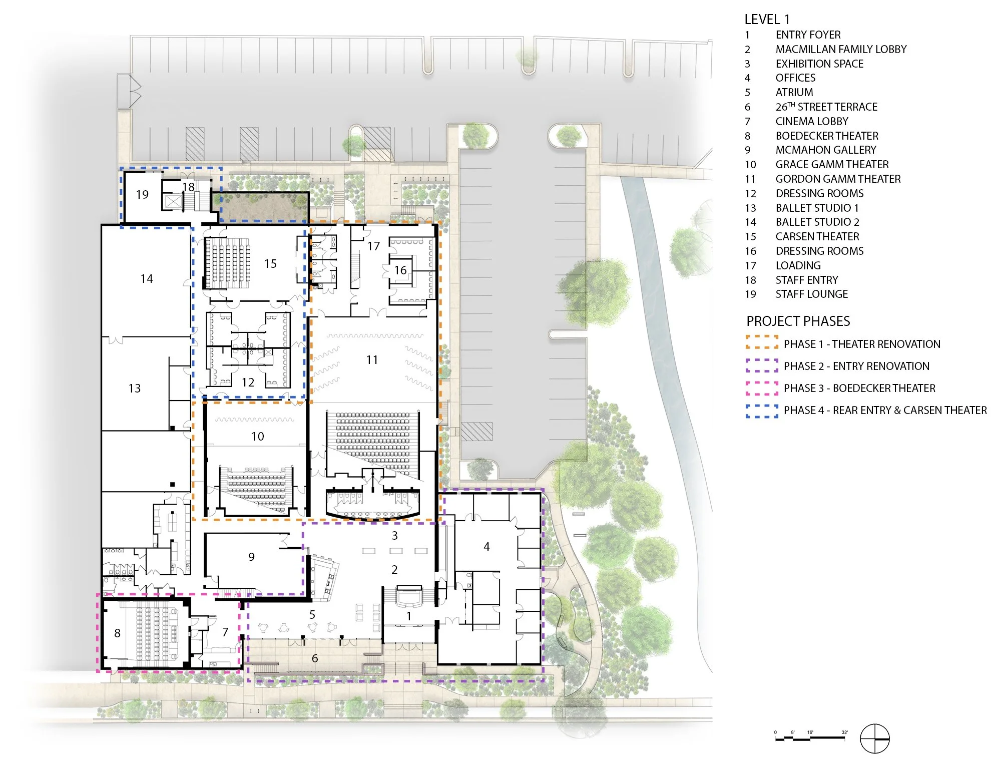 Floorplan of the Dairy Arts Center. Designed by Sopher Sparn Architects. Boulder Colorado 
