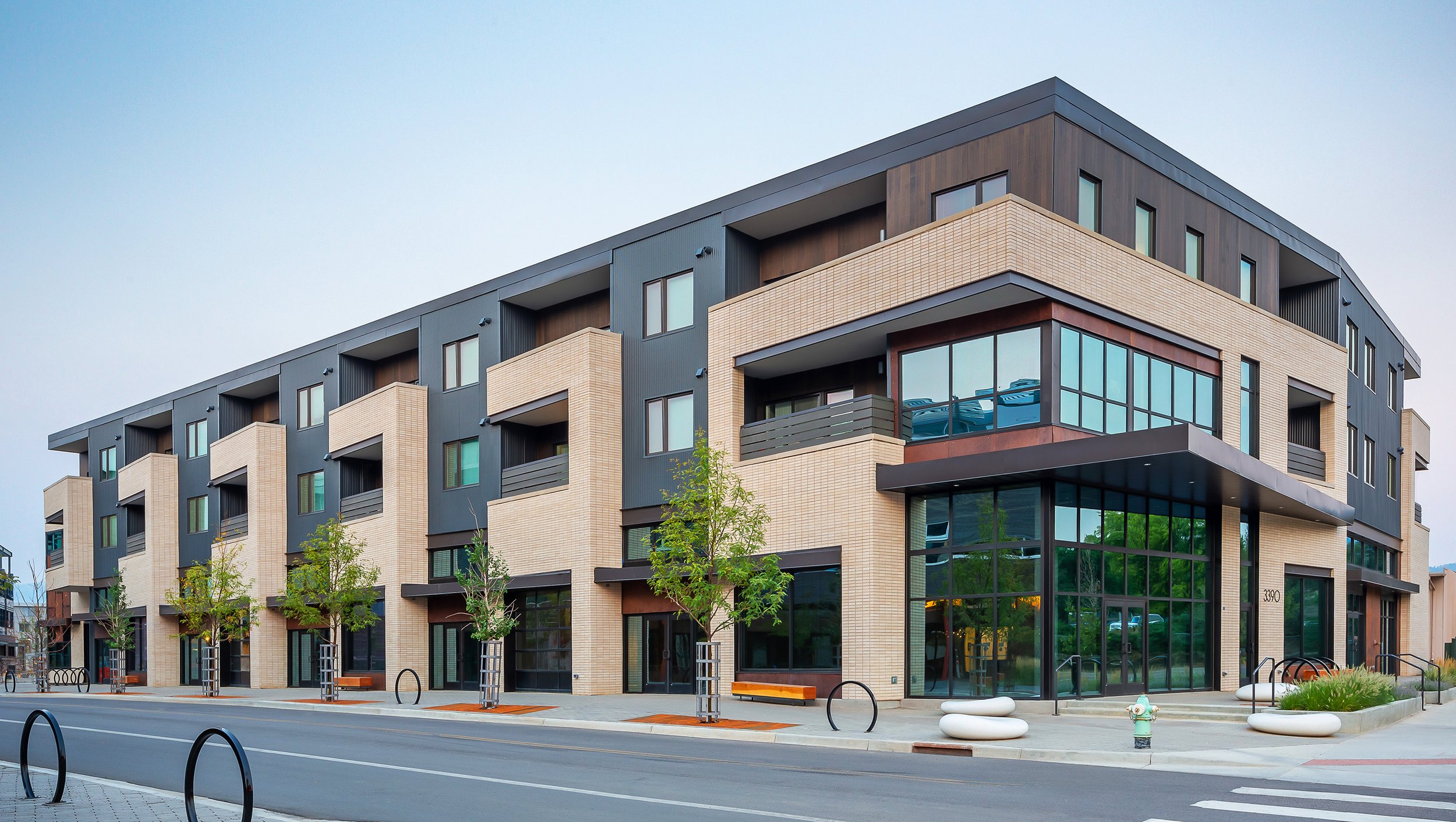 Residential balconies and contemporary exterior design at S’PARK Ciclo affordable housing community in Boulder – Designed by Sopher Sparn Architects LLC