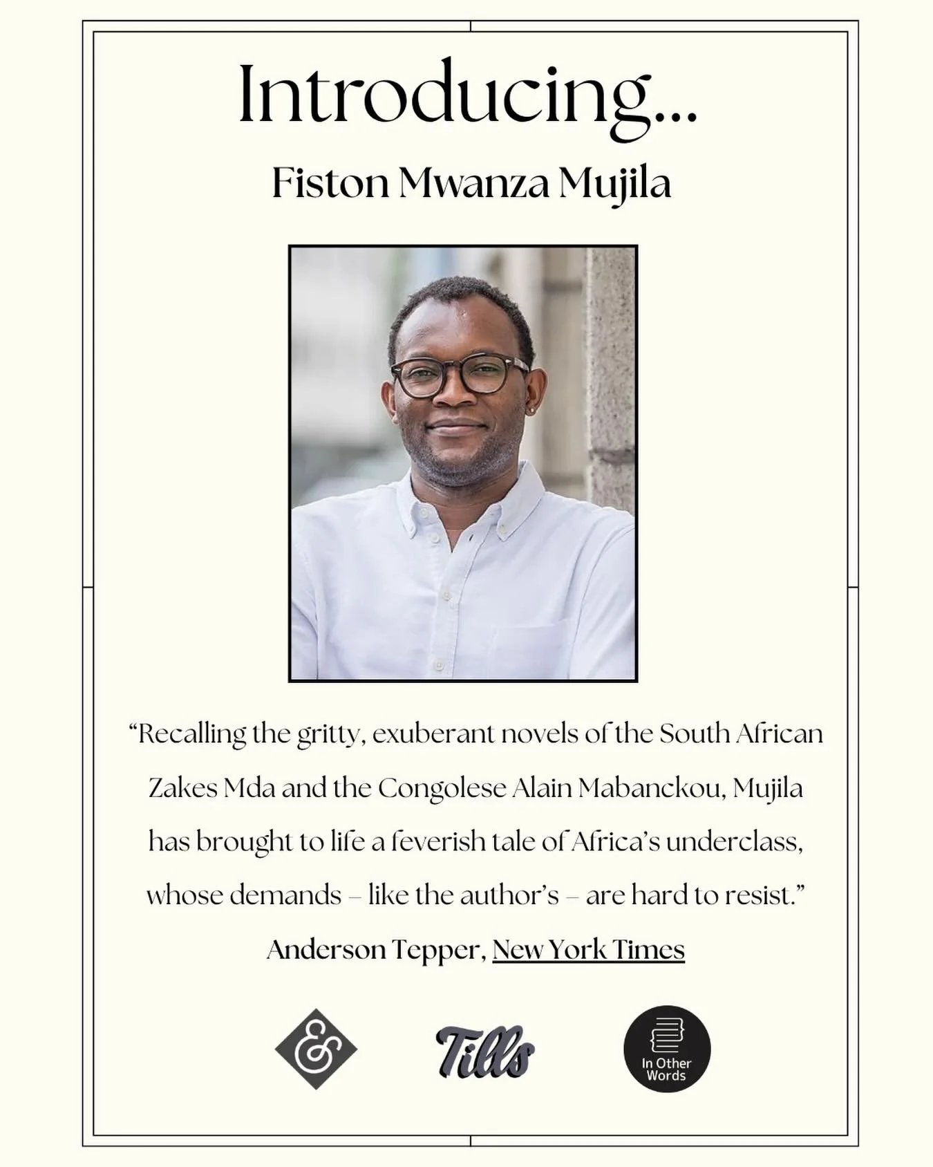 Introducing Fiston Mwanza Mujila!

We&rsquo;re so excited to be hosting the author Fiston Mwanza Mujila at @tillsbokshoop, Thursday 21st May, 7 p.m., in conversation with the translator Roland Glasser, thanks to the generous support of @ifru_london
 