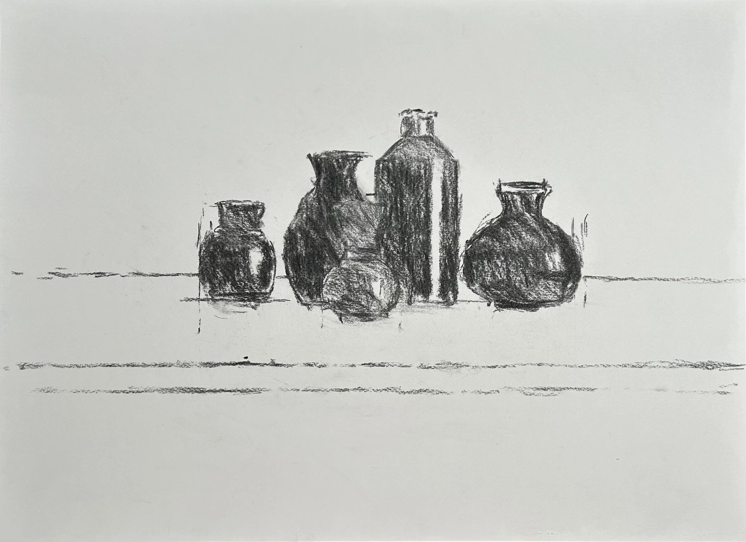 Study of dark objects, charcoal on paper, 2025.