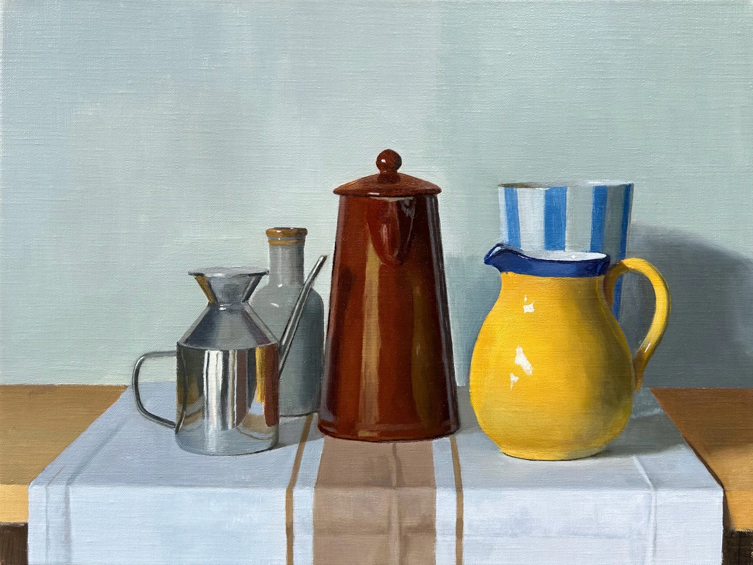 Brown coffee pot, oil on linen, 30 x 40.5 cm, 2023, sold.